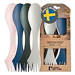 Light My Fire Spork Original 4-Pack 3-in-1 Camping Spoon Fork Knife Combo Reusable Travel & Camping Utensils Lunch Spork Outdoor Backpacking Hiking Picnic Utensil BPA Free, Meadow
