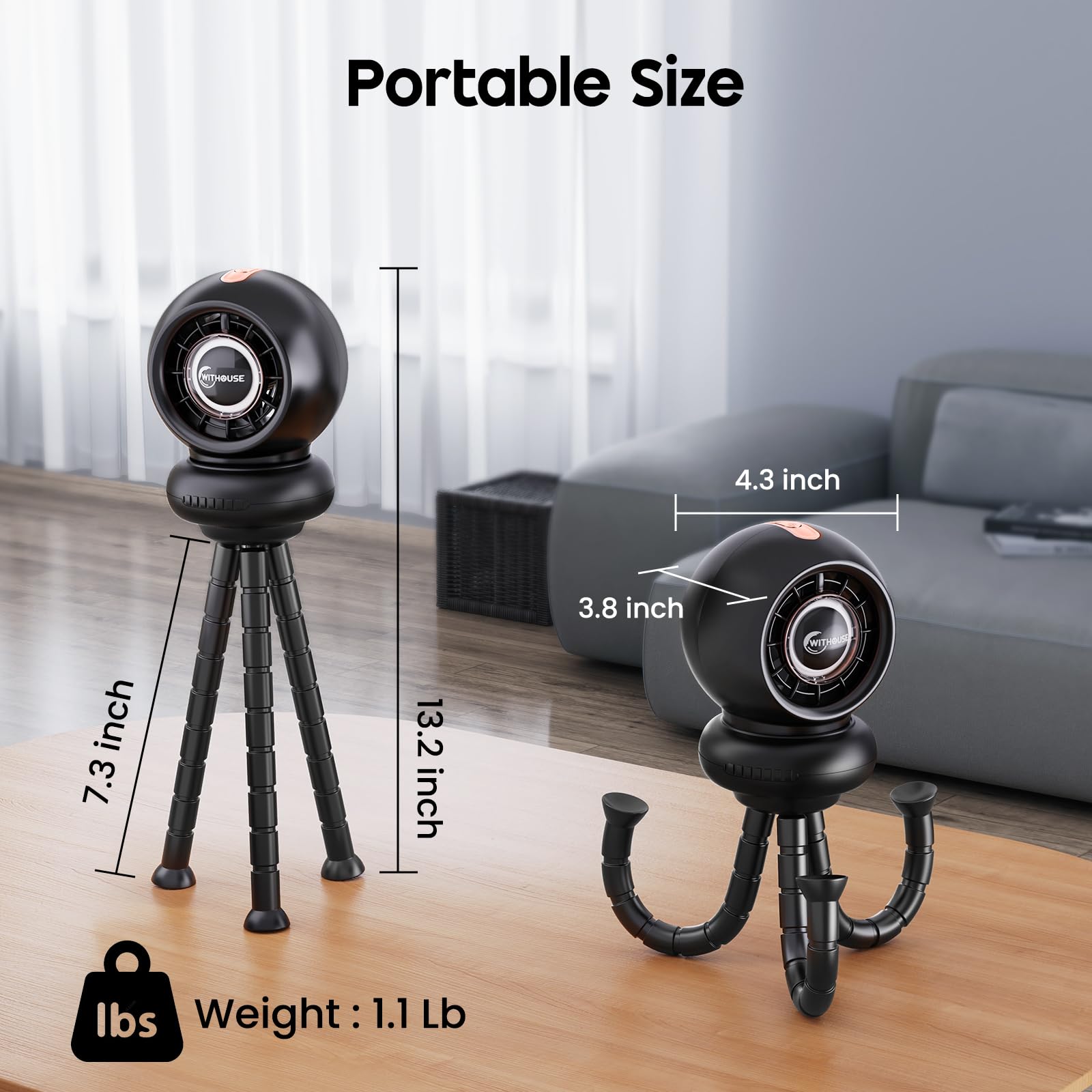 Ventilateur de poussette, ventilateurs de poussette à piles, ventilateurs rechargeables de 8000 mAh, ventilateur portable à oscillation automatique de 75°, autonomie de 5 à 12 heures, vent à