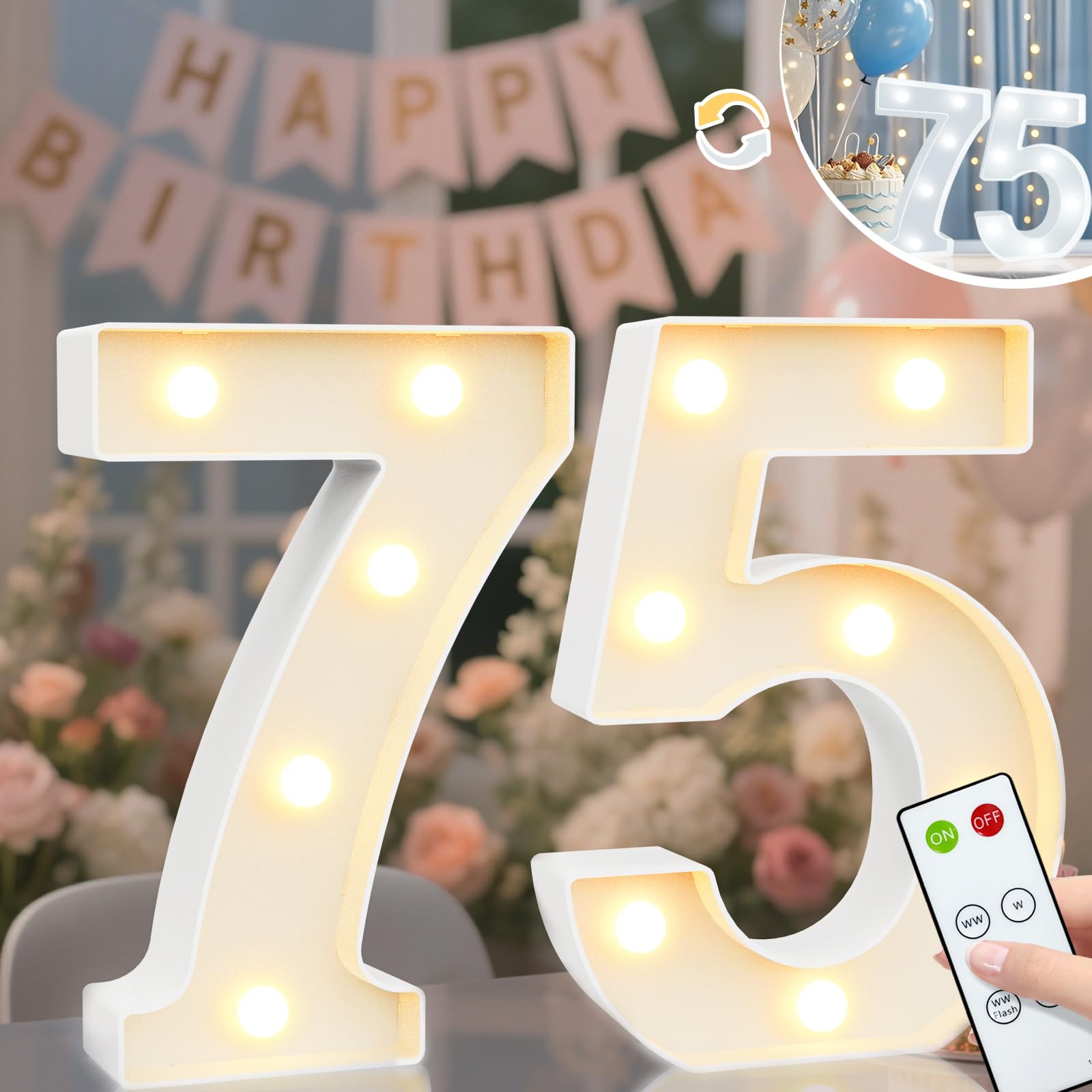 8.8" Decorative LED Light Up Numbers, Marquee Numbers Lights for 7th Birthday Decorations, Lighted Number Sign for Birthday Party Night Lights Wedding Anniversary Home Wall Decor, White Number 7 — view 24