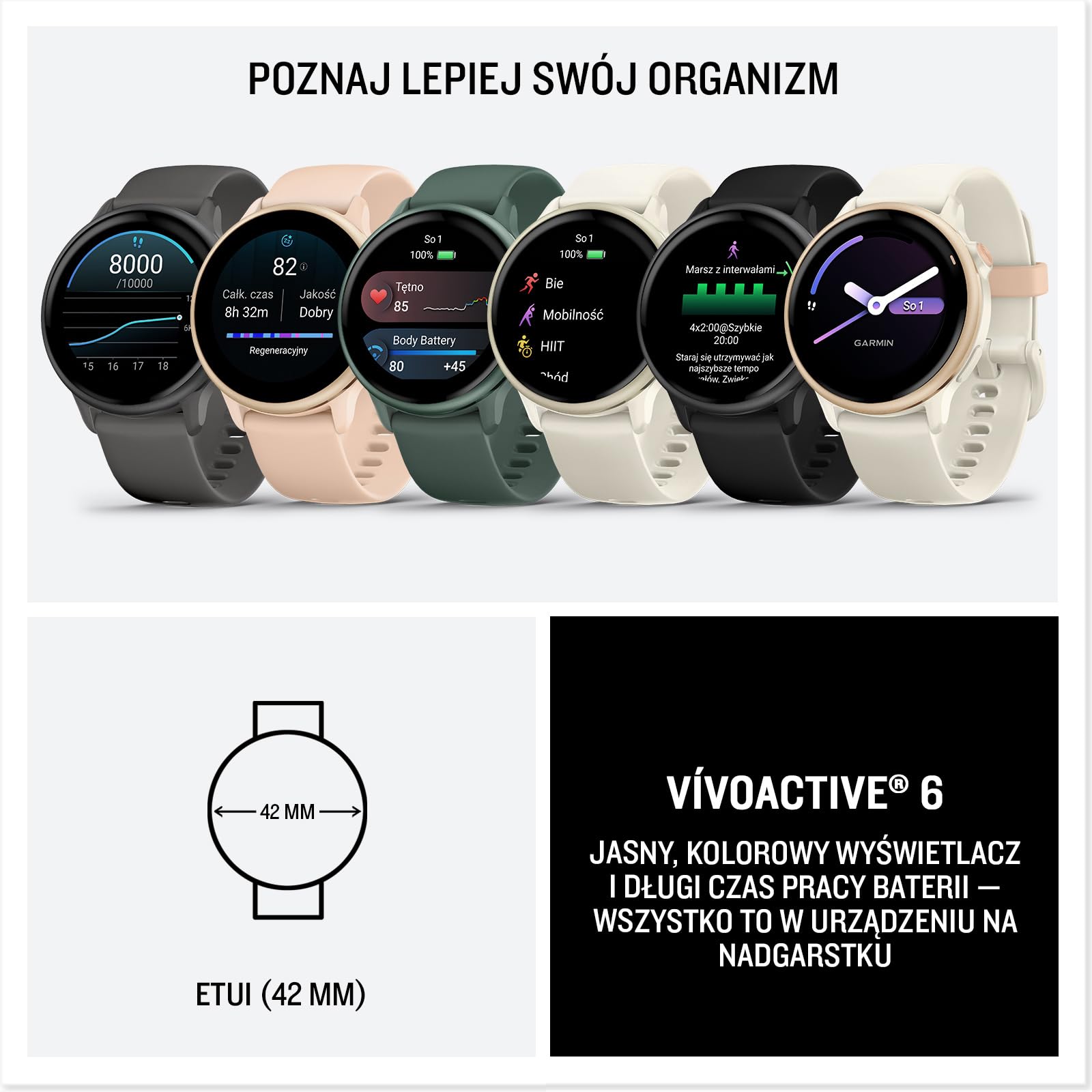 Garmin vívoactive 6 GPS Smartwatch, Ekran AMOLED, 42mm, Bone/Pink Dawn