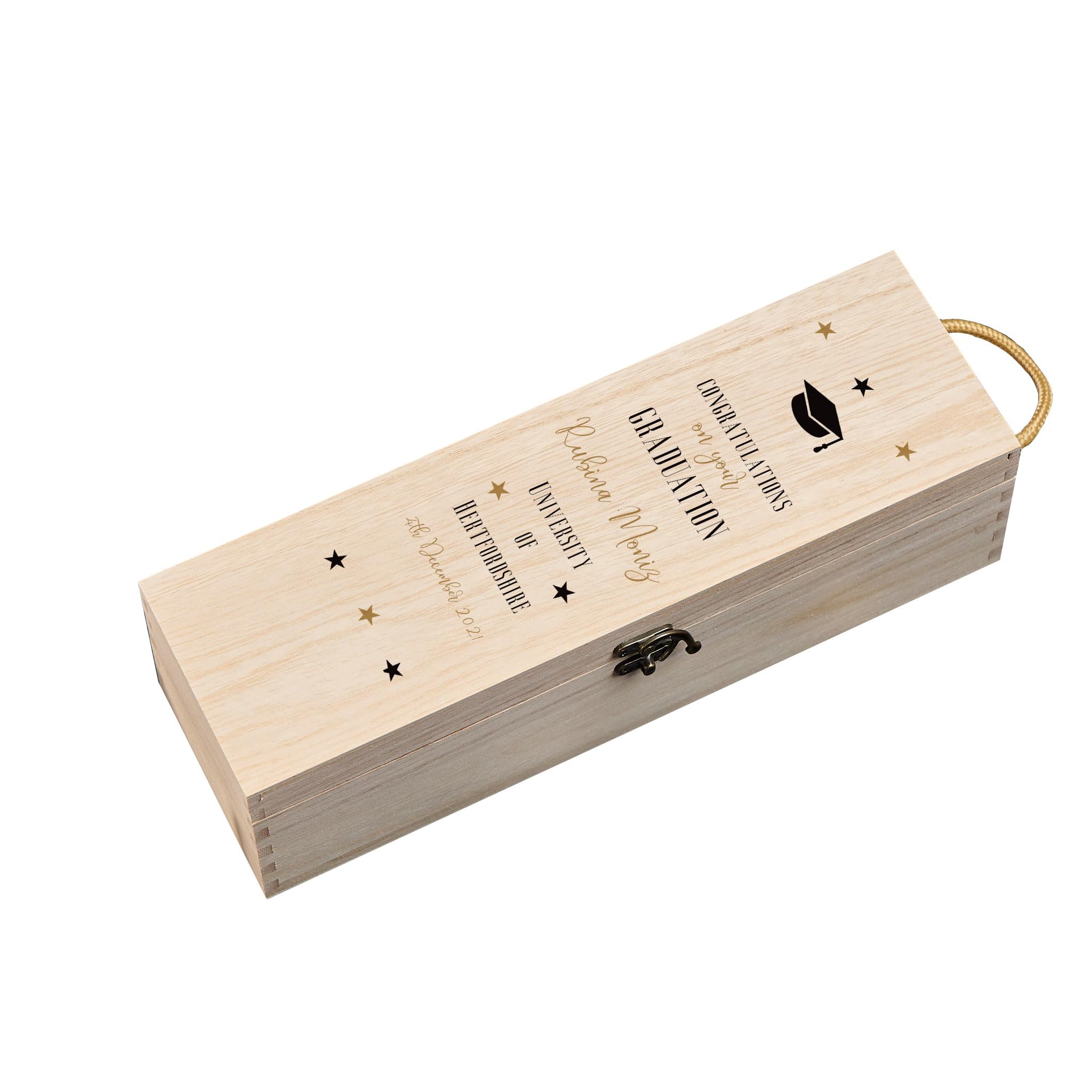 ukgiftstoreonline Personalised Graduation Wooden Wine or Champagne Box Star Design