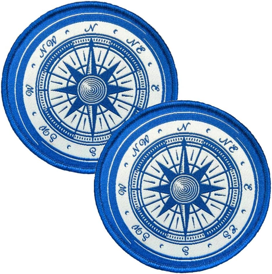Pack of 2 Compass Outdoor Hiking Patch - Cool Compass Clear Embroidered Patch - Hook and Loop Patches for Biker Rider Clothes Jackets Backpack Uniform Travel Adventure Holiday