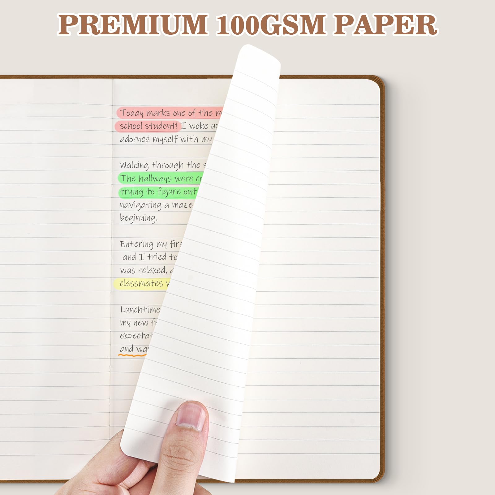 OMEYA Confezione da 8 quaderni a righe per lavoro, carta spessa 100 g/m², 14,5 x 21,1 cm, a righe universitarie, formato A5, diari in pelle per scrittura, quaderni con copertina rigida per scuola