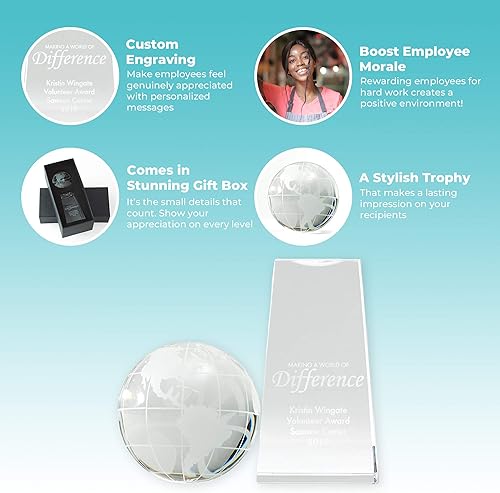 Miniatura 8 de Trofeo grabado  Cristal ejecutivo  Globo señorial en base rectangular  Viene en caja de regalo  Premio para empleados