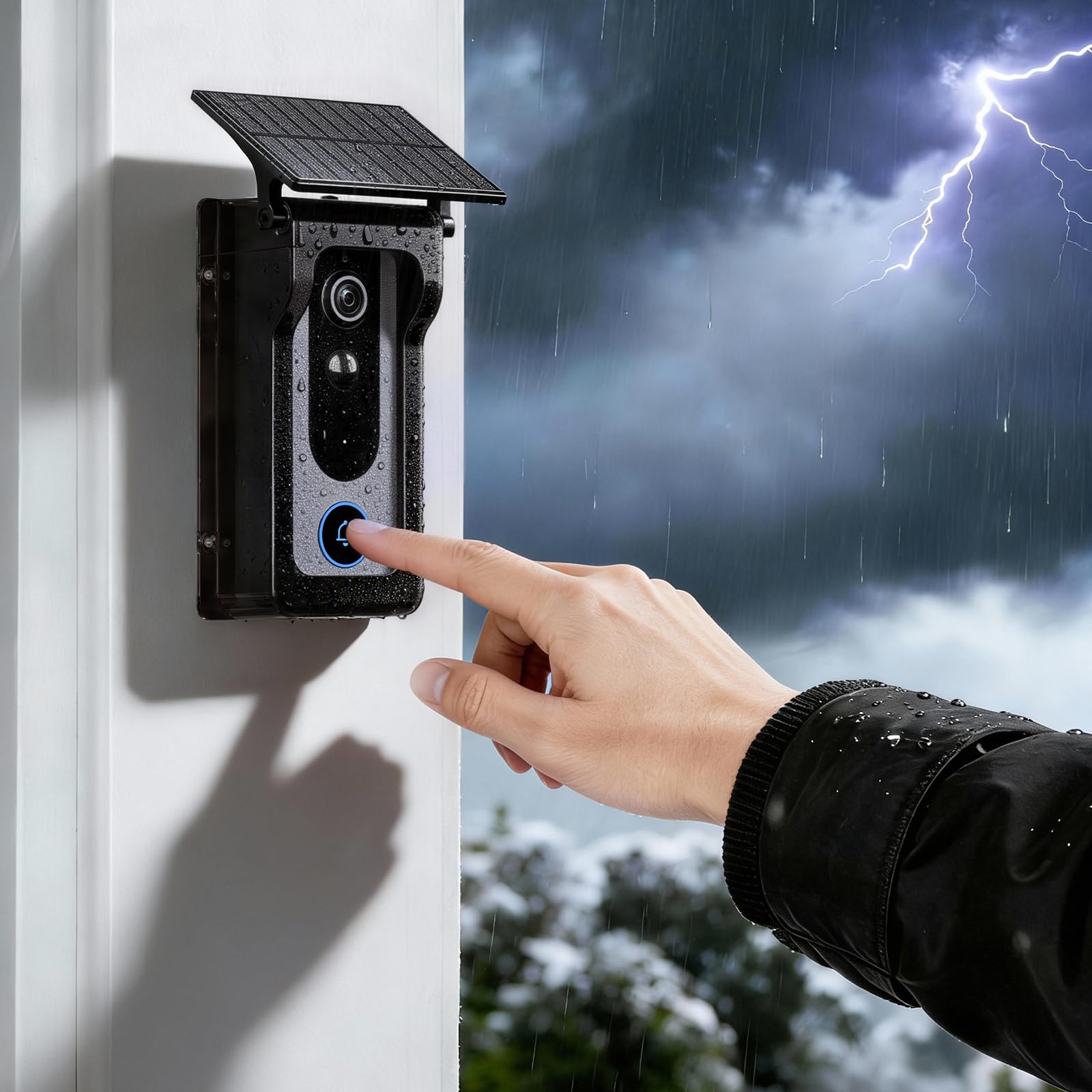 Aceele Copertura Per Videocitofono, Protezione Antipioggia Per Campanello Con Pannello Solare, Protezione Antipioggia Per Citofono Con Porta di Tipo C, Adatta per la Maggior Parte dei Videocitofoni