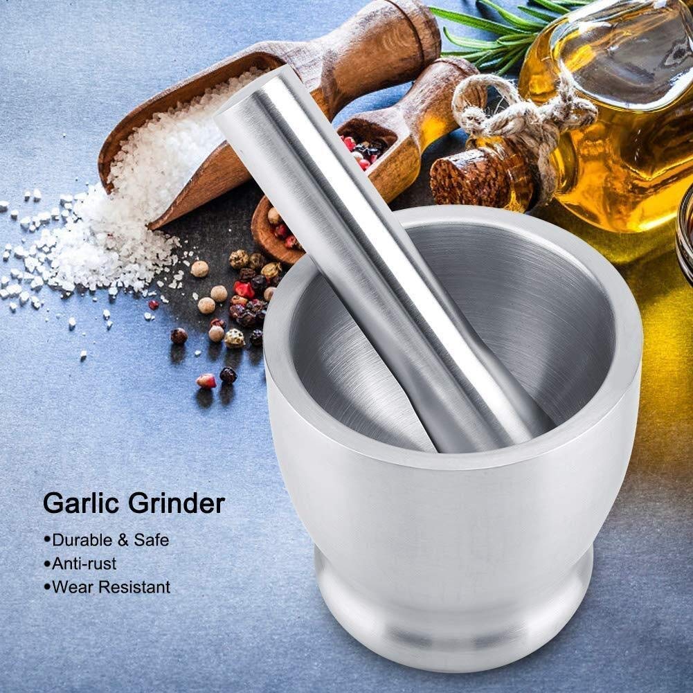 Mörser und Stößel Mörser und Stößel-Sets Edelstahl-Zerkleinerer Stößel Mörser-Set, langlebige, leicht zu reinigende Rührschüssel, ideal für Gewürze, Ingwer, G
