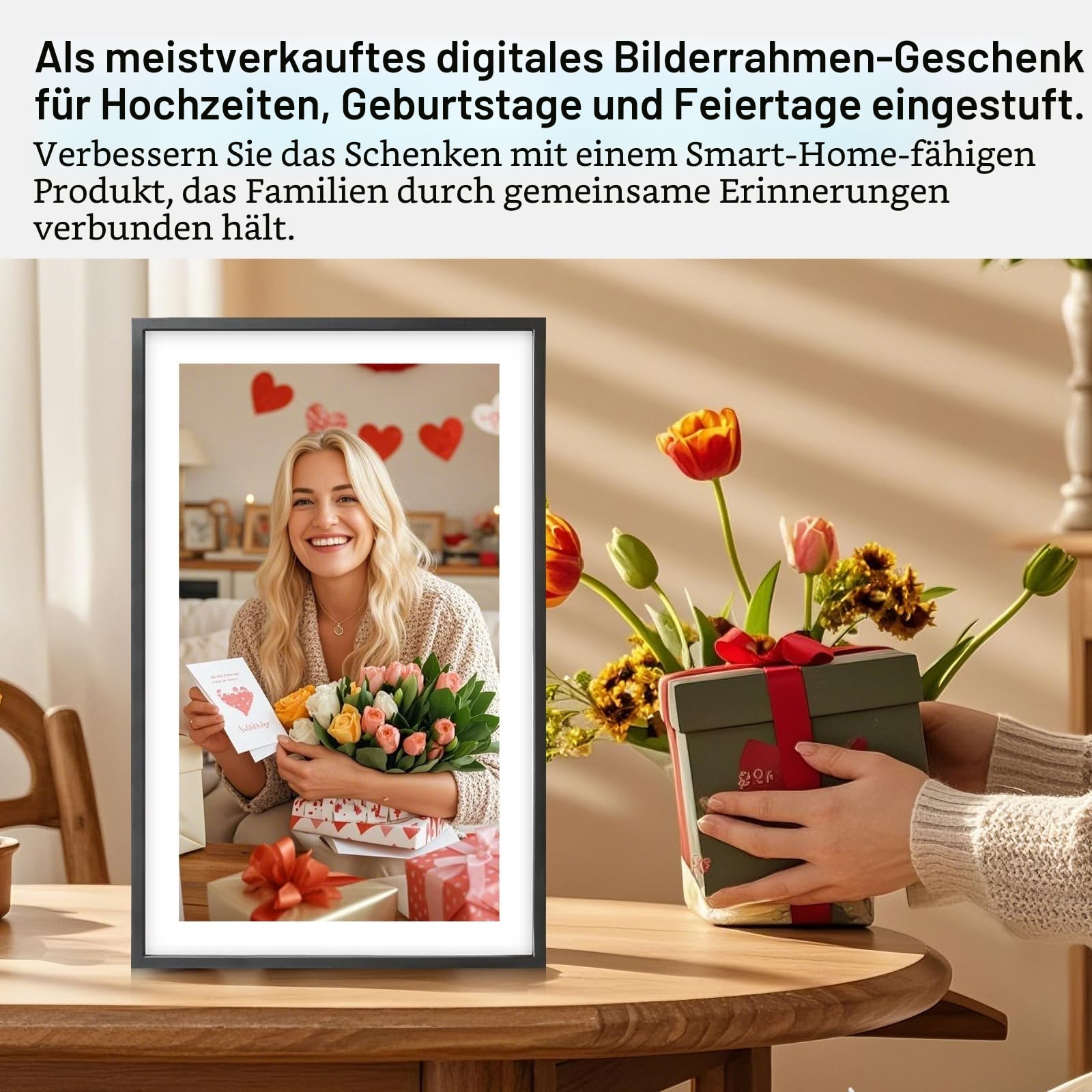 Digitaler Bilderrahmen Groß,15.6 Zoll Frameo Digital Photo Frame, 32 GB, 1920 * 1080 IPS FHD-Touchscreen, Elektronischer Bilderrahmen Tisch- und Wandmontage, Bildvideo teilen