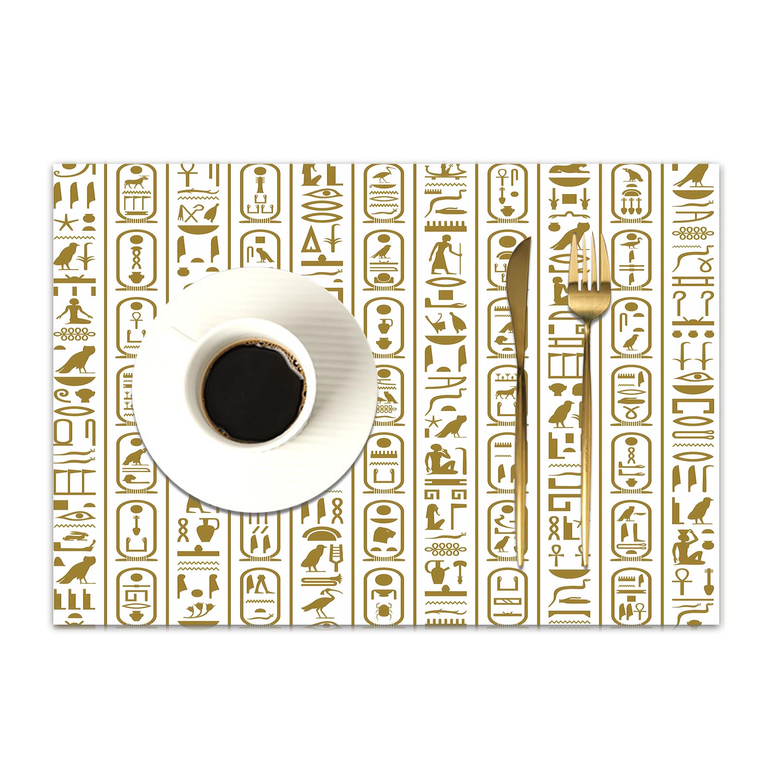 DASNK Table Mats Set of 4 Woven Vinyl Place Mats for Dinner Table Washable & Durable Indoor/Outdoor Use Table Accessories,Ancient Egyptian writing,12x18in
