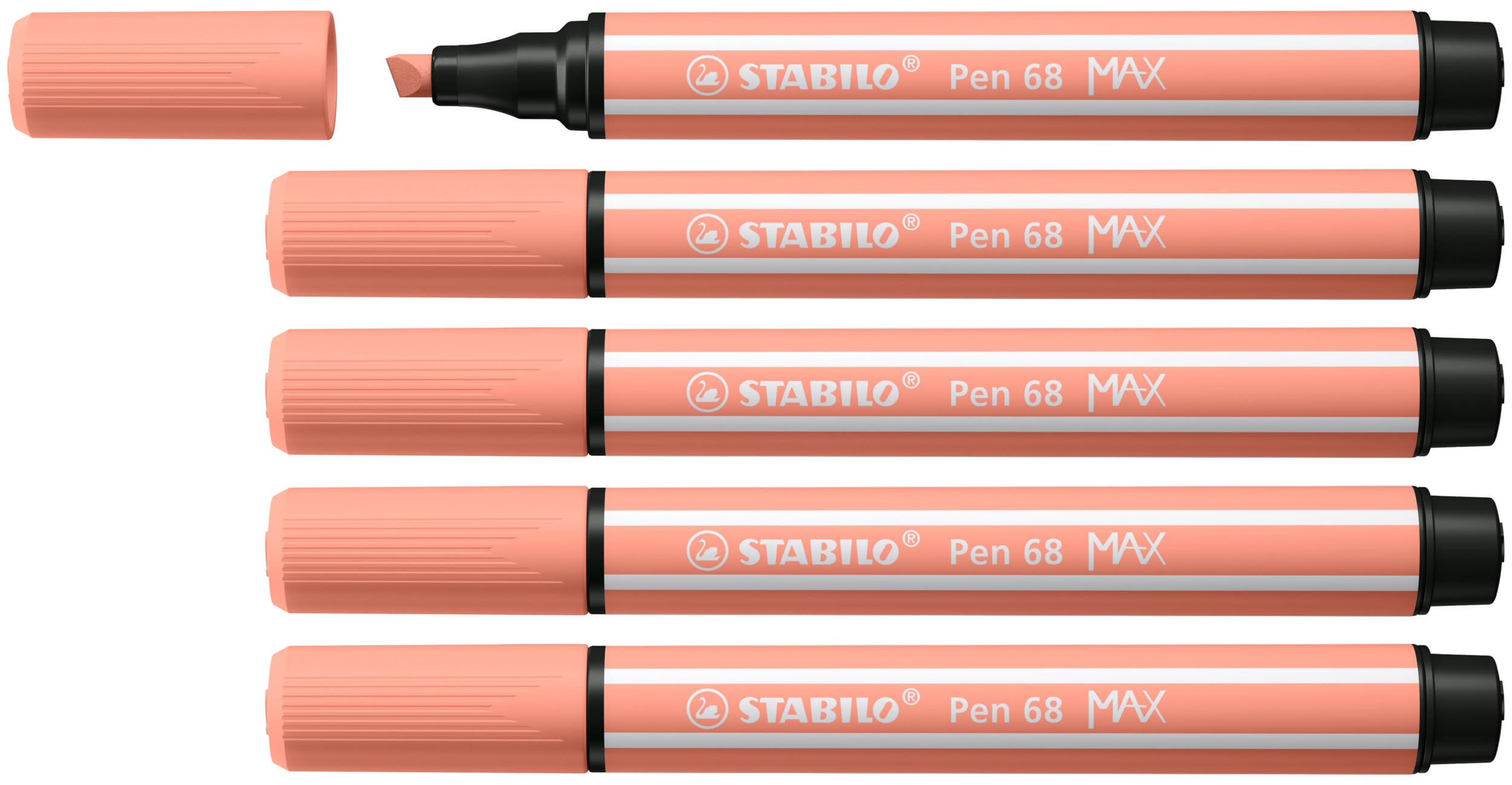 STABILO Pen 68 MAX - Premium Fibre-Tip Pen with Chisel Tip - ARTY - Pack of 5 - Apricot