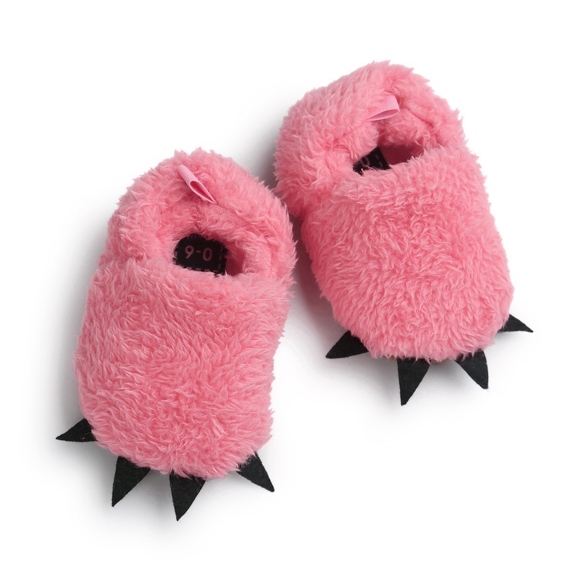 Baby Boys Girls Bear PAW Animal Slipper Boots Toddler Infant Crib Shoes First Walking Prewalker Shoes, Anti-Slip Soft Sole Sneaker, Plush Furry House Slippers for 6-12 Months (Watermelon Red)