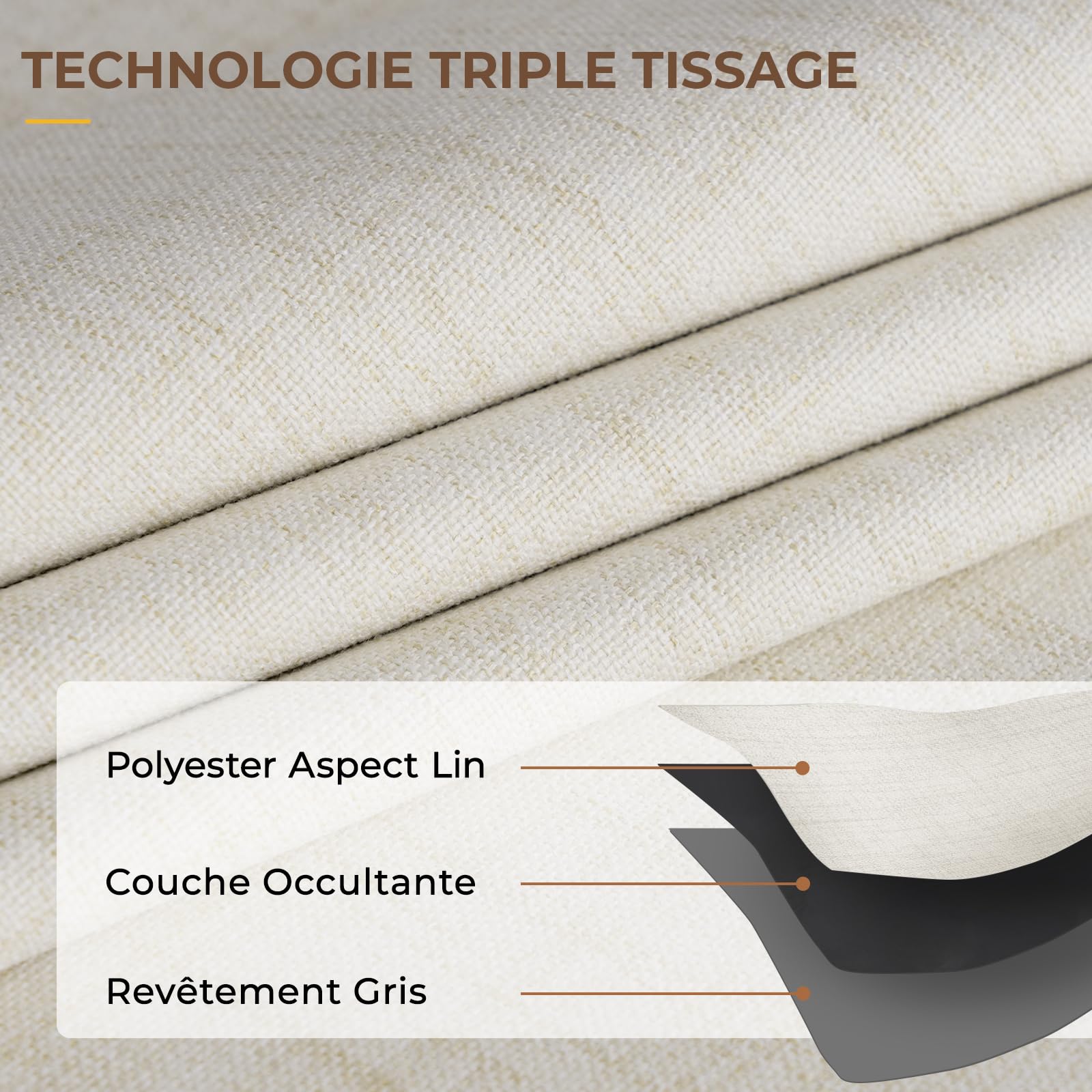INOVADAY 100% Rideau Occultant Thermique 140 x 245 cm Lot de 2, Beige | Rideau Galon Fronceur pour Salon et Chambre, Isolant Anti Froid et Chaleur, Réduction du Bruit, Suspension Flexible, OEKO