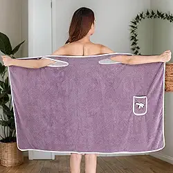 Toalha de banho feminina de secagem rápida com bolsos e laço (Roxo)