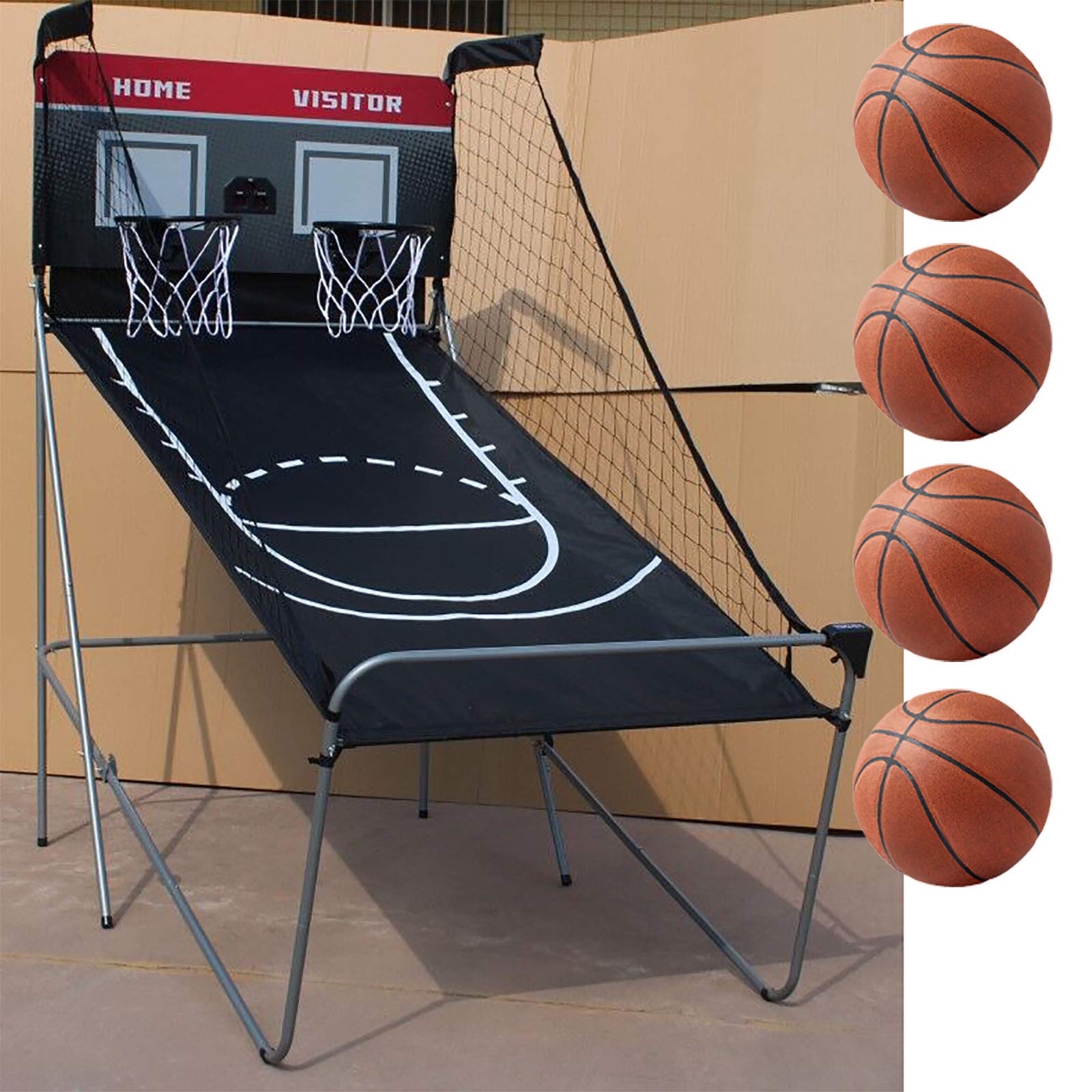 Canasta de baloncesto 8 en 1 Shoot Out plegable, automática, máquina de tiro electrónica, con 2 canastas de baloncesto, adecuada para apartamentos, salas de juegos, sótanos, etc