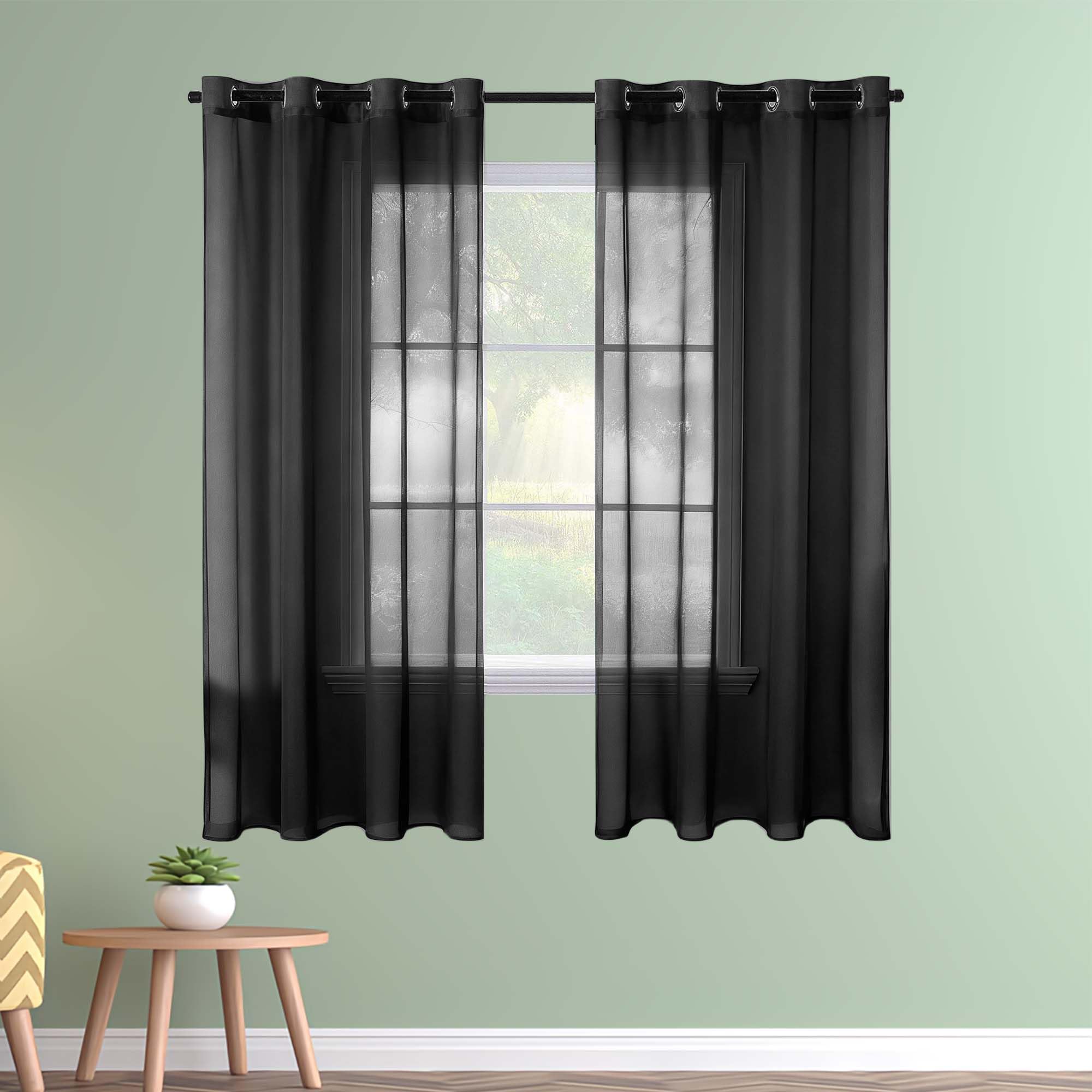 Rideau voilage 370 x 295 cm noir design moderne grand salon et chambre adulte