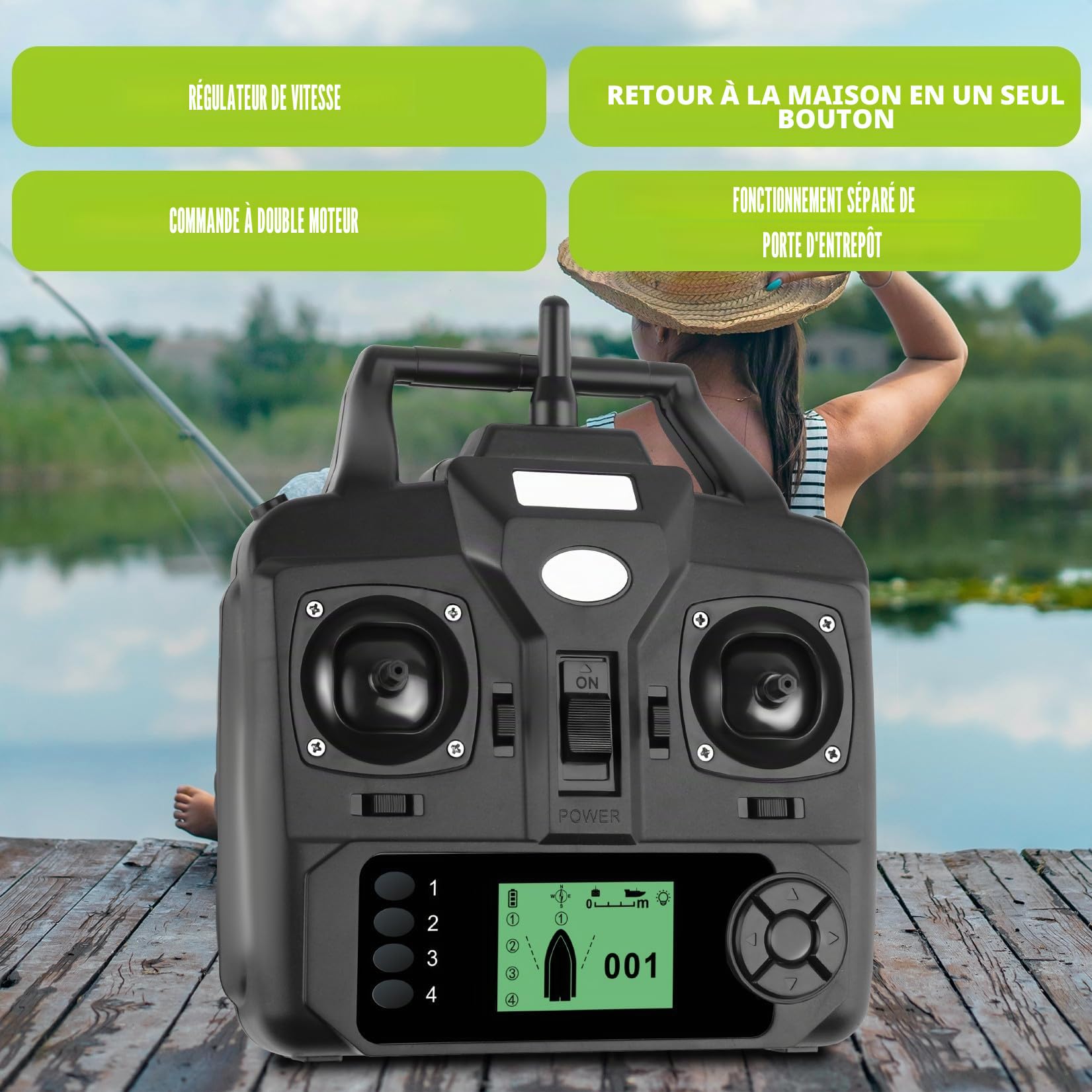 GPS-Smart-RC Bateau à leurres sans fil 2kg Chargement automatique d'avance Retour Télécommande 500M de distance Bateau de nid de pêche (fibre de carbone)