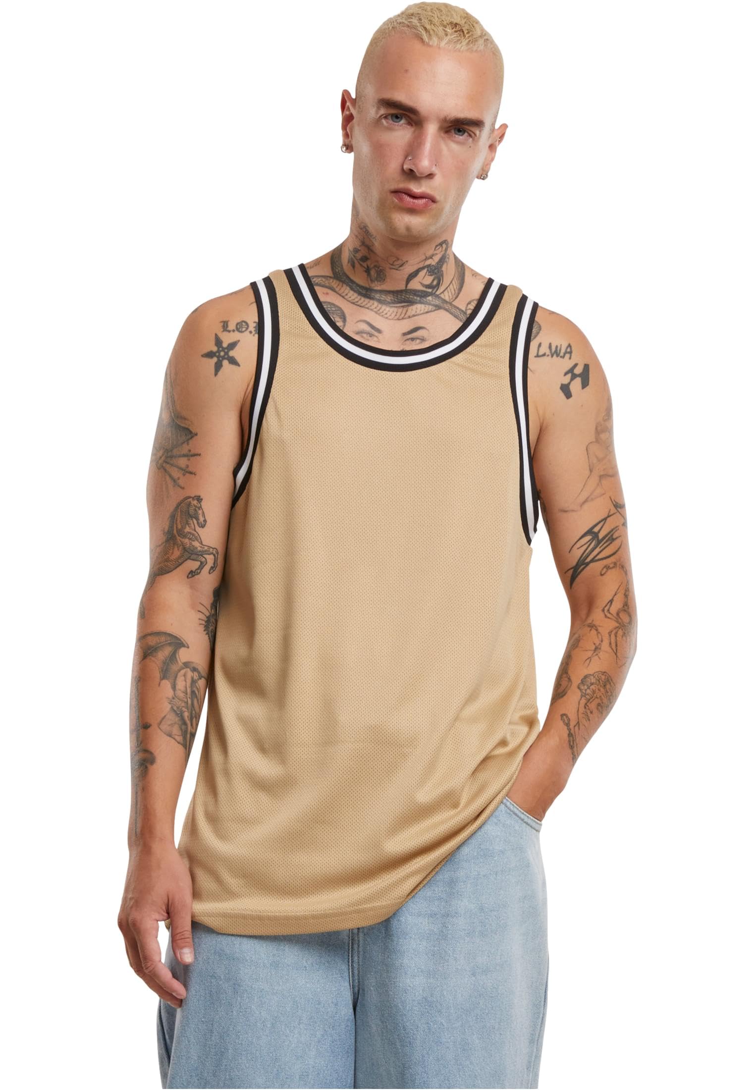Urban Classics Men's Union Beige Mesh Tank Top Undershirt, L