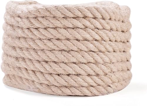 Cuerda de yute  Cuerda de cáñamo trenzada de manila natural, gruesa, multiusos para uso en interiores y exteriores, para muelles, barandillas,