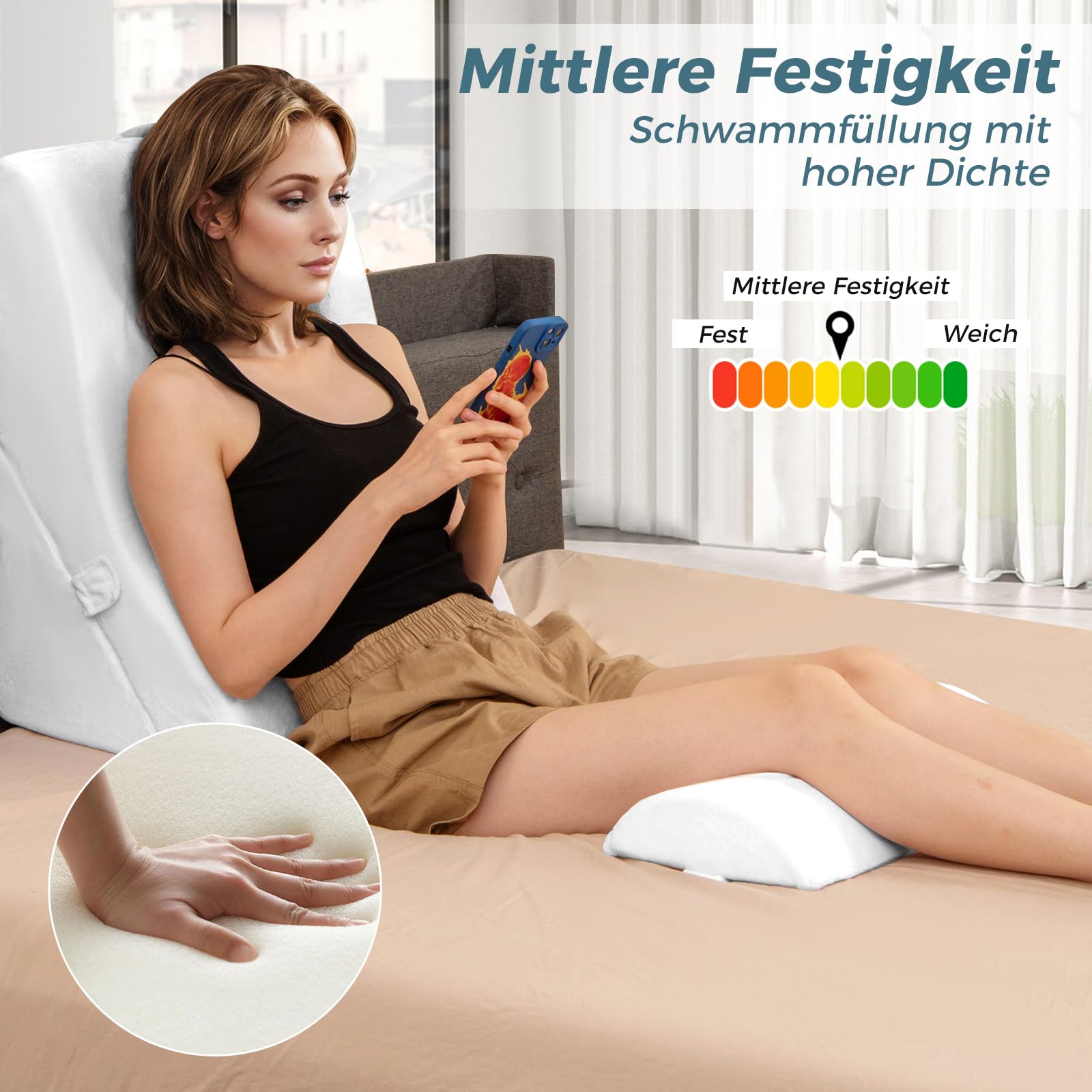 COSTWAY Lesekissen für Bett und Sofa, Venenkissen zum Beine hochlagern, 3-teiliges orthopädisches Keilkissen-Set nach Operationen gegen Schnarchen, Sodbrennen & Rückenschmerzen, Weiß