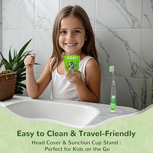 Vista 43 de Lily's Home Cepillo de dientes con temporizador intermitente para niños con cerdas suaves, taza ascendente y cubierta, divertido cepillado iluminado