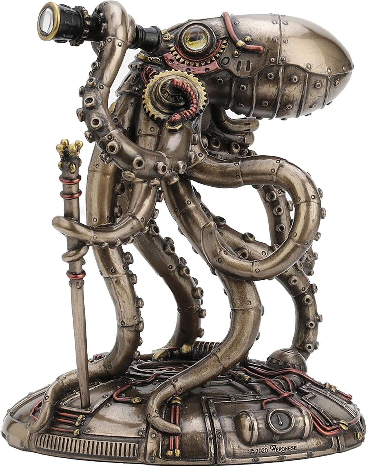 Veronese Design 16,9 cm hoch, Steampunk-Oktopus, Weltraumbeobachter, kaltgegossen, bronzefarbenes Harz, Fantasie-Sammlerstücke, Tierfigur, Weltraum-Alien Heimdekoration