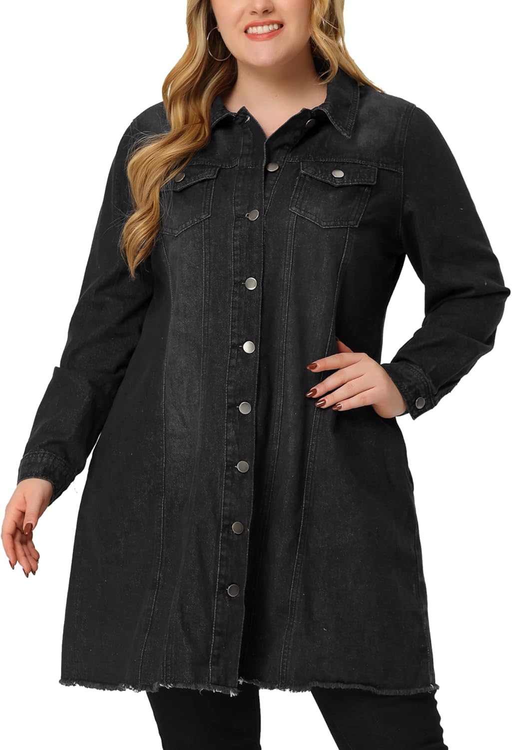 Agnes Orinda Women's Plus Size Denim Jacket Casual Long Distressed Button Up Pockets Jean Jackets Fall Outfits - Image 2