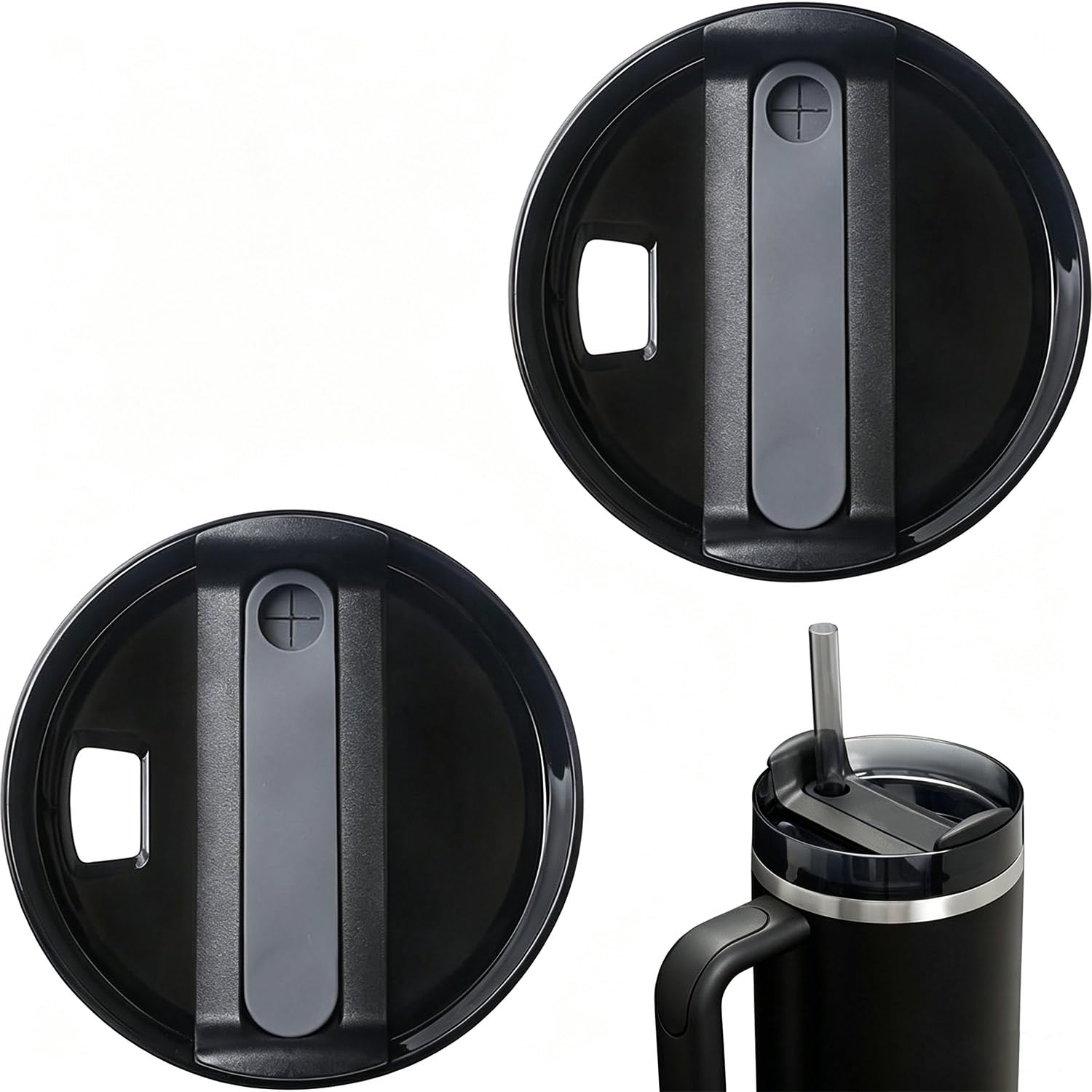 2 Pack Tumbler Lid for Stanley 40 oz Cup,Replacement Lids for Stanley Tumblers Travel Coffee Mug Spill Proof Splash Resistant Silicone Sliding Covers(Black)