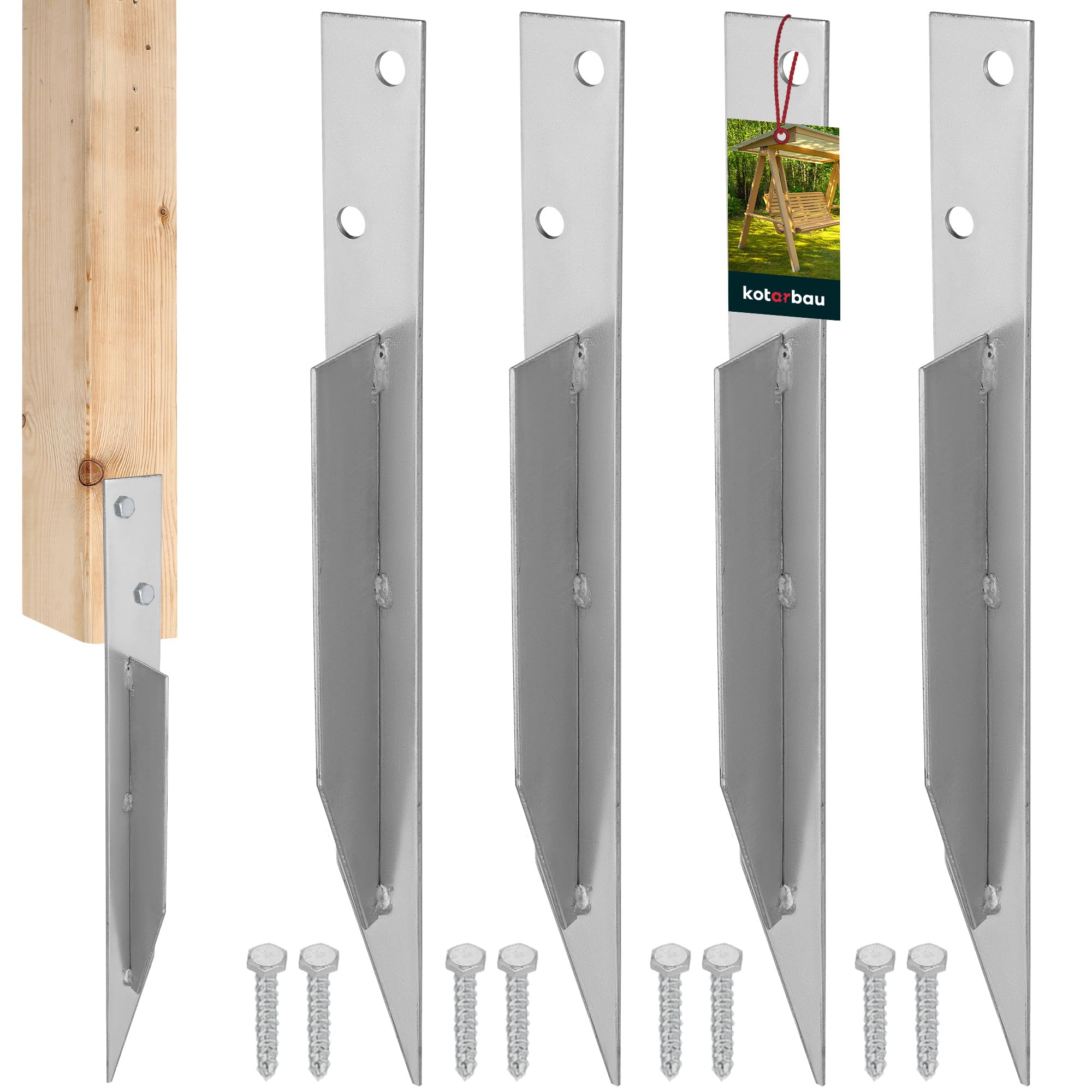 KOTARBAU® Universal Impact Sleeve Ground Anchor for Swing Sheet Metal Hot-Dip Galvanised Ground Anchor for Swing Swing Anchor Play House Play Tower Swing Ground Sleeve for Stabilization, silver, Set