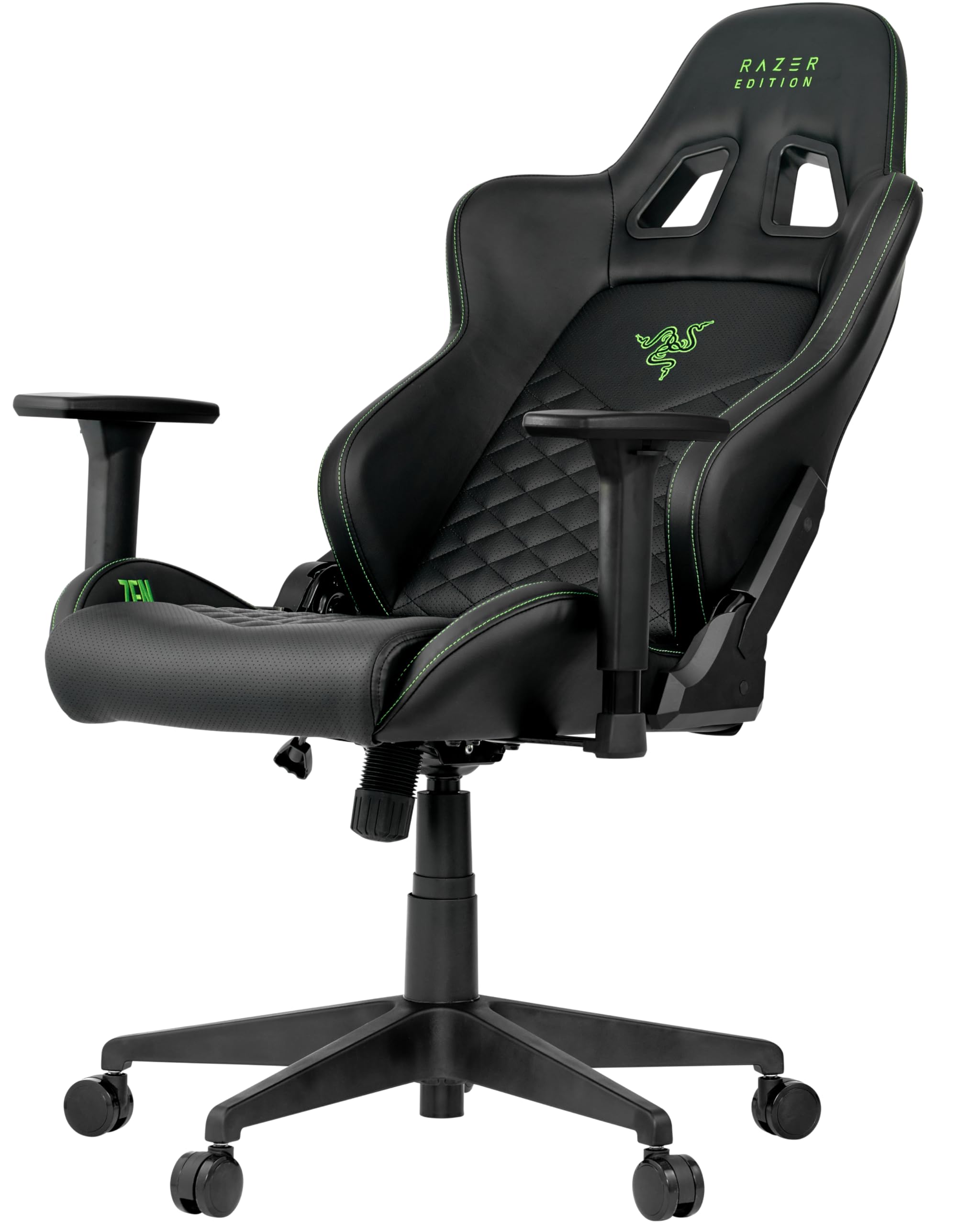 Razer Edition Tarok Natrix - Sedia da gaming in pelle sintetica traspirante, trapuntata, con braccioli 3D, funzione basculante, cuscino lombare e cuscino, fino a 130 kg, colore: Nero