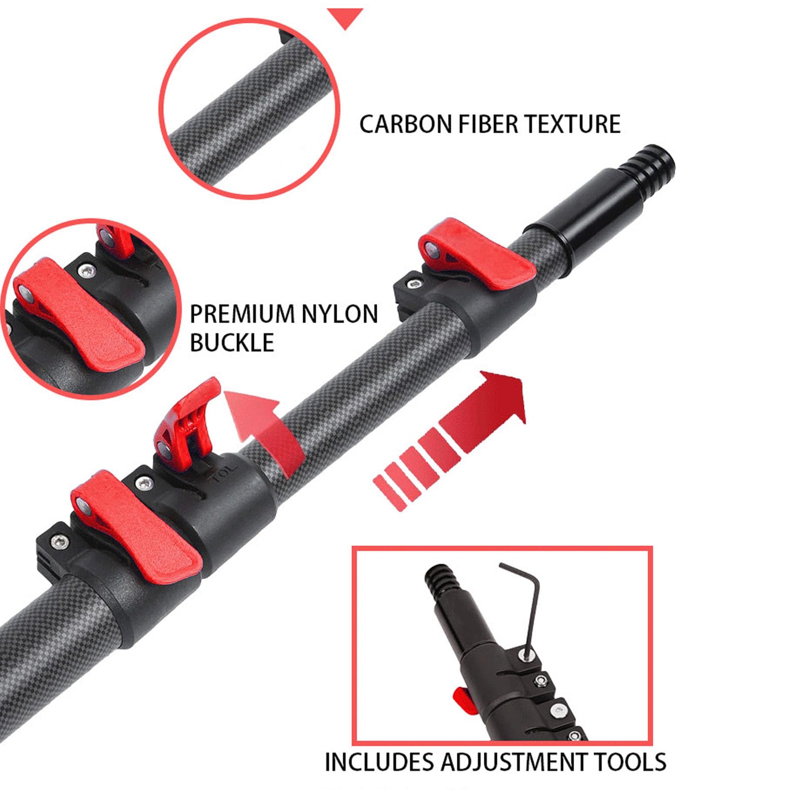 Luocute Poste Telescópico de Fibra de Carbono de 12 Pies, Cepillo de Limpieza de Paneles Solares con Cabezal de Nailon de 13,5 Pulgadas, Dispensador de, Rotación de 180 Grados para