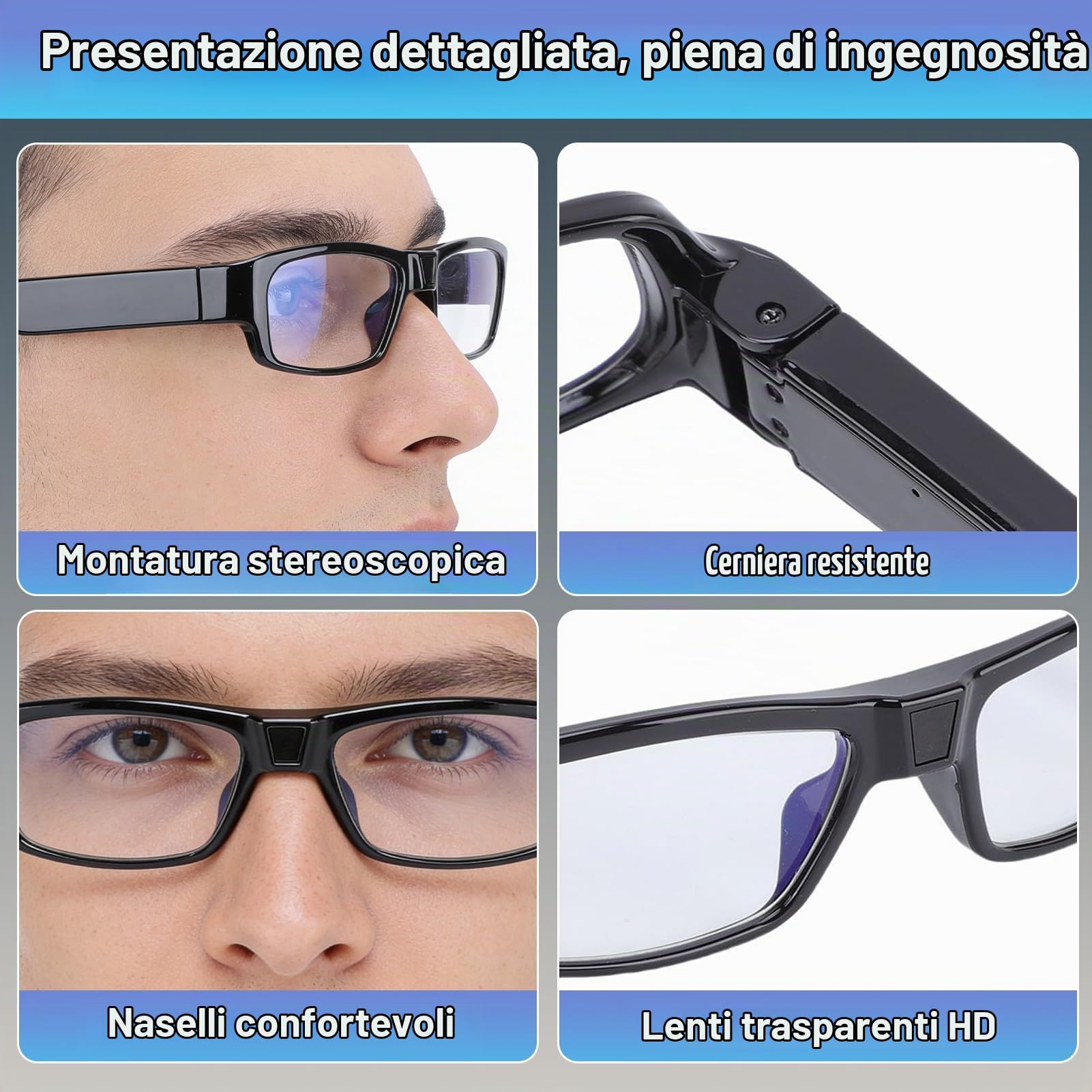 Sport Occhiali Fotocamera, Occhiali da Sole HD 1080P per Esterni | Previene Le Vibrazioni, Obiettivo Grandangolare, Video di Registrazione, Occhiali da Intelligenti per Uomini E Donne