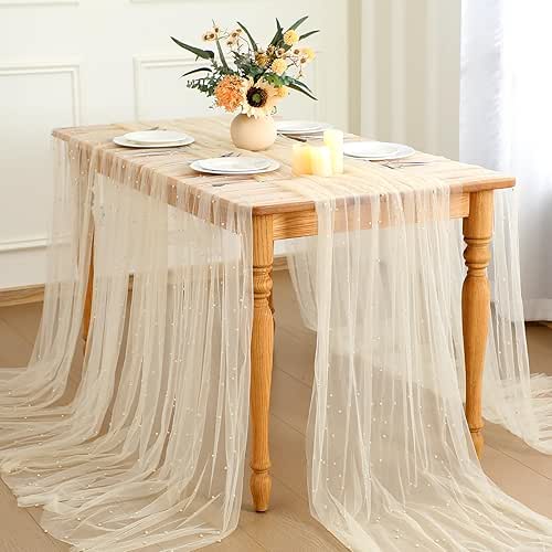 Set of 6 Pearl Table Runner 10 ft Boho Tulle