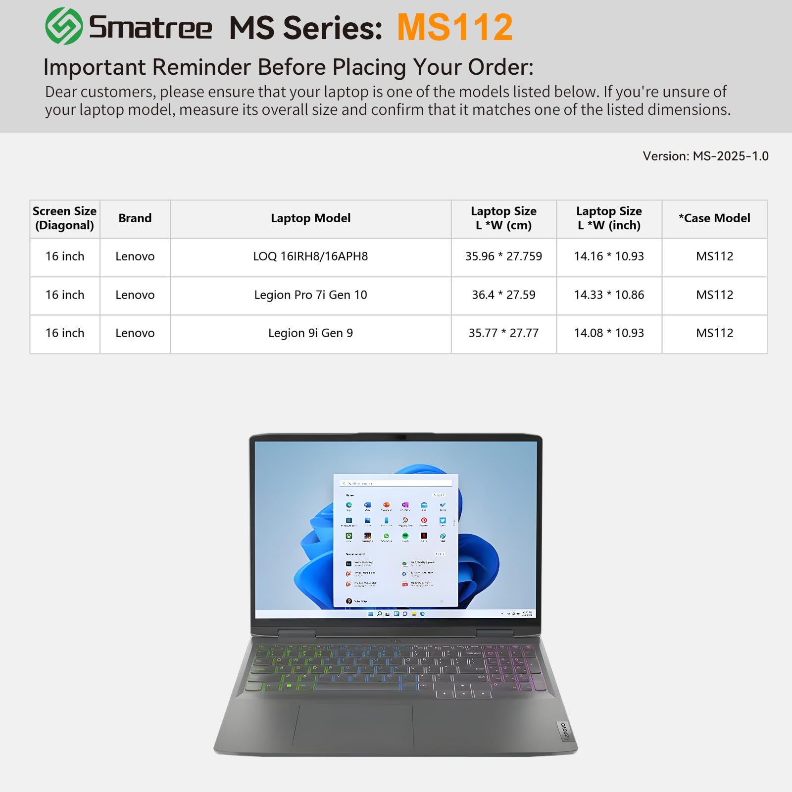 Smatree MS112 Twarde etui ochronne EVA ze stojakiem kompatybilne z laptopem do gier Lenovo Legion Pro 7i Gen 10, do laptopa do gier 40.6 cm Legion 9i Gen 9, dla 40.6 cm LOQ 16IRH8/16APH8 laptop