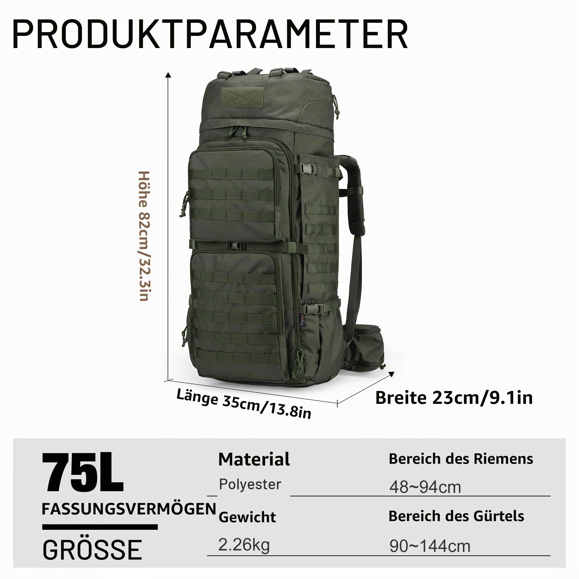 Mardingtop 75L Rucksack Trekkingrucksack Taktischer Rucksack