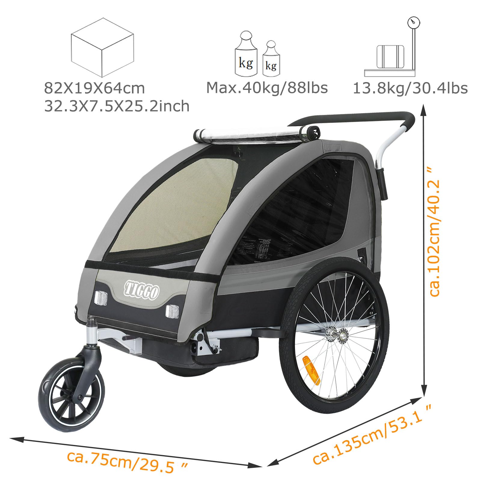 Tiggo Kinderanhänger Jogger 2 in 1 Kinderfahrradanhänger Fahrradanhänger Anhänger 50402