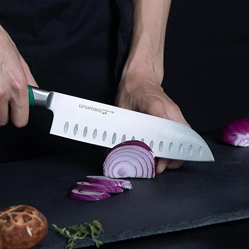 Miniatura 5 de linoroso Santoku - Cuchillo de chef de cocina de carne de 7 pulgadas con caja de regalo premium, cuchillos de verduras de acero inoxidable de alto