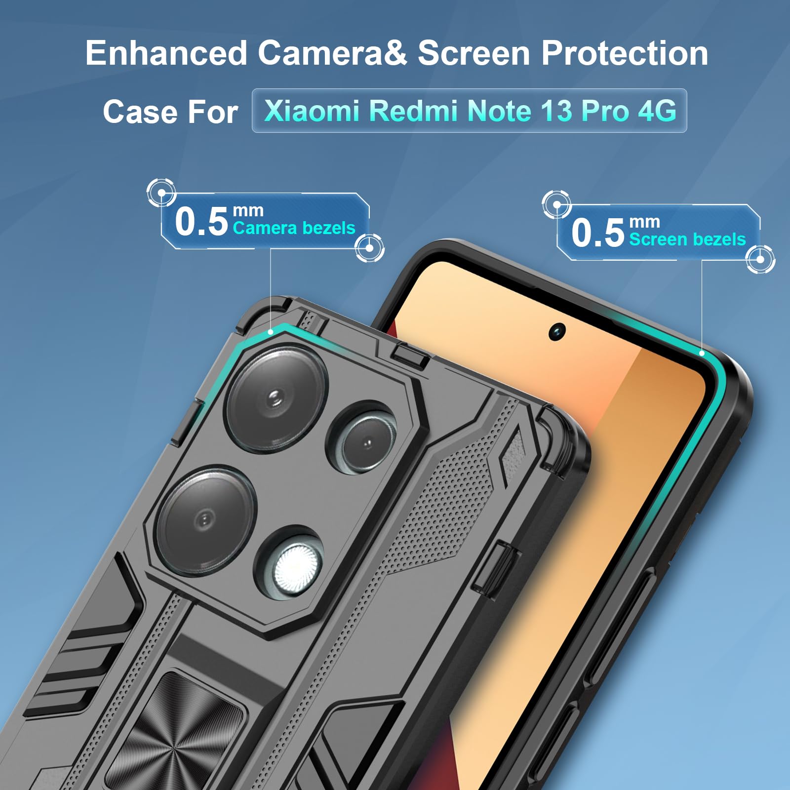 Funda para Xiaomi Redmi Note 15 Pro 5G, Carcasa Antigolpes con Soporte anular metálico, Case Protectora de Grado Militar, Azul — view 274