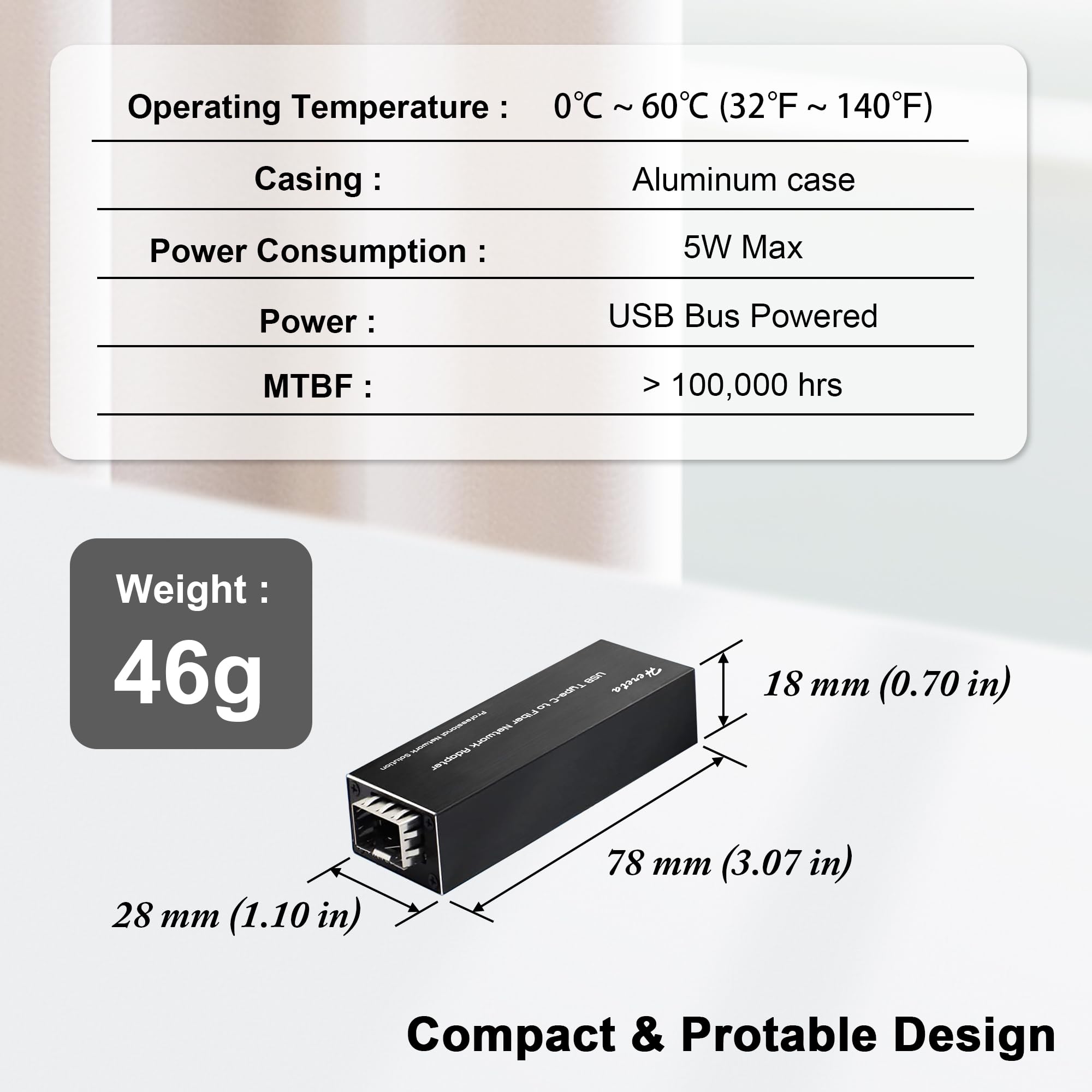Mini adaptateur USB 3.0 vers SFP Gigabit Ethernet adaptateur réseau fibre optique carte d'interface réseau compatible avec Windows/MacOS/Linux, taux de transfert haute performance, Full/Half
