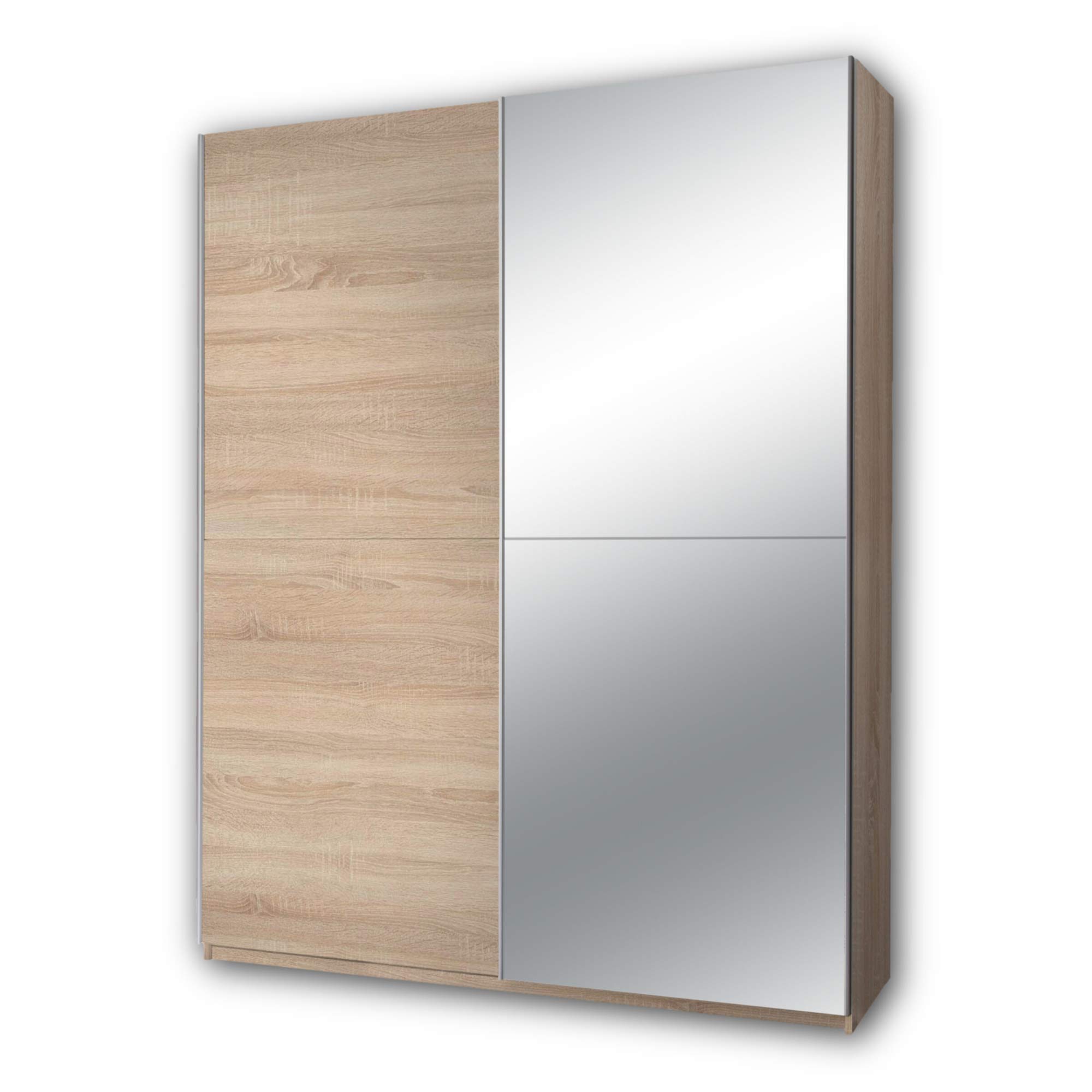 Stella Trading PULS, Armadio elegante con molto spazio e anta con specchio, Armadio versatile ad ante scorrevoli in rovere Sonoma, 170 x 195 x 58 cm (larghezza x altezza x profondità)
