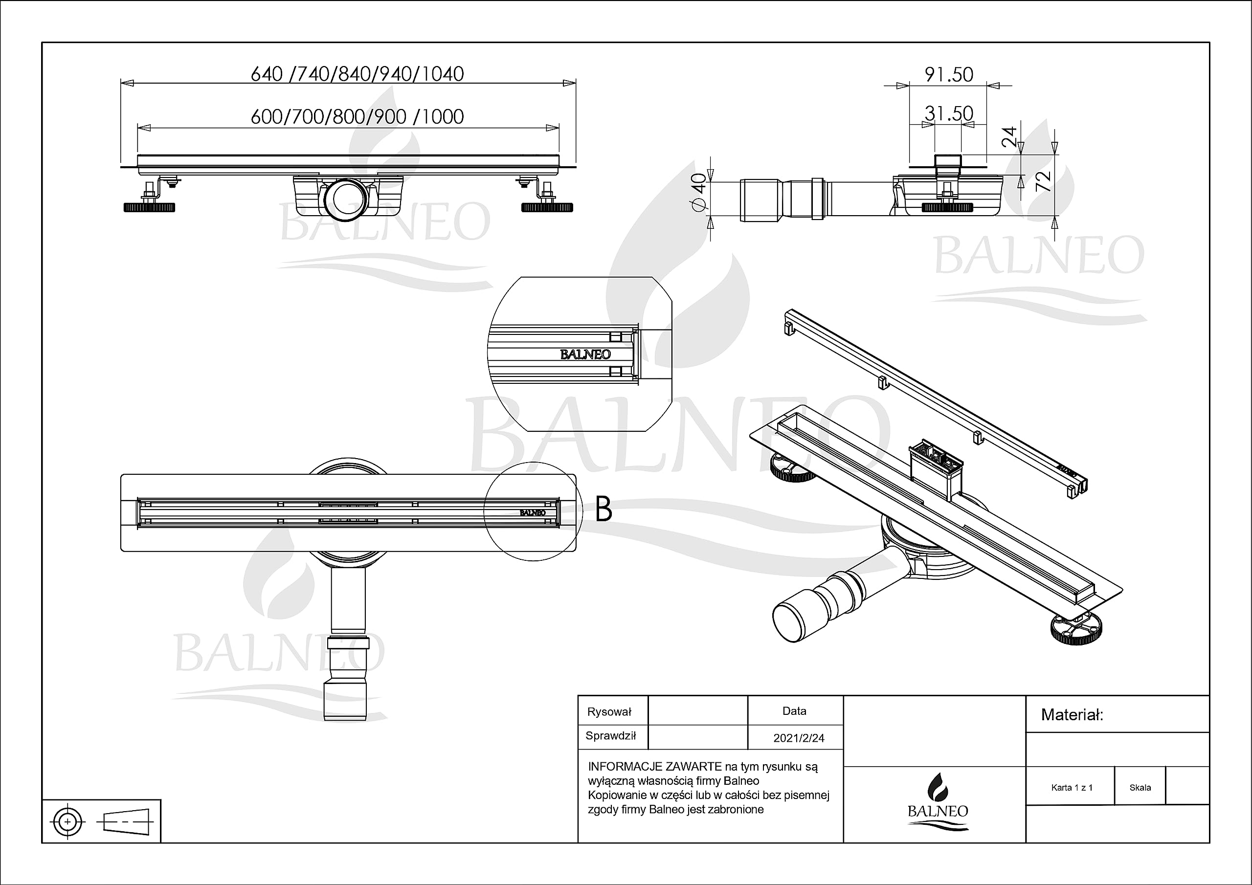 Canalina per Doccia, Canaletta di Scarico da 60cm, Cromata, Specchio, Acciaio Inossidabile, Pannello Stretto in Acciaio Inossidabile da 14mm, Basso 57mm, Scarico per Doccia Slim e Basso Proline