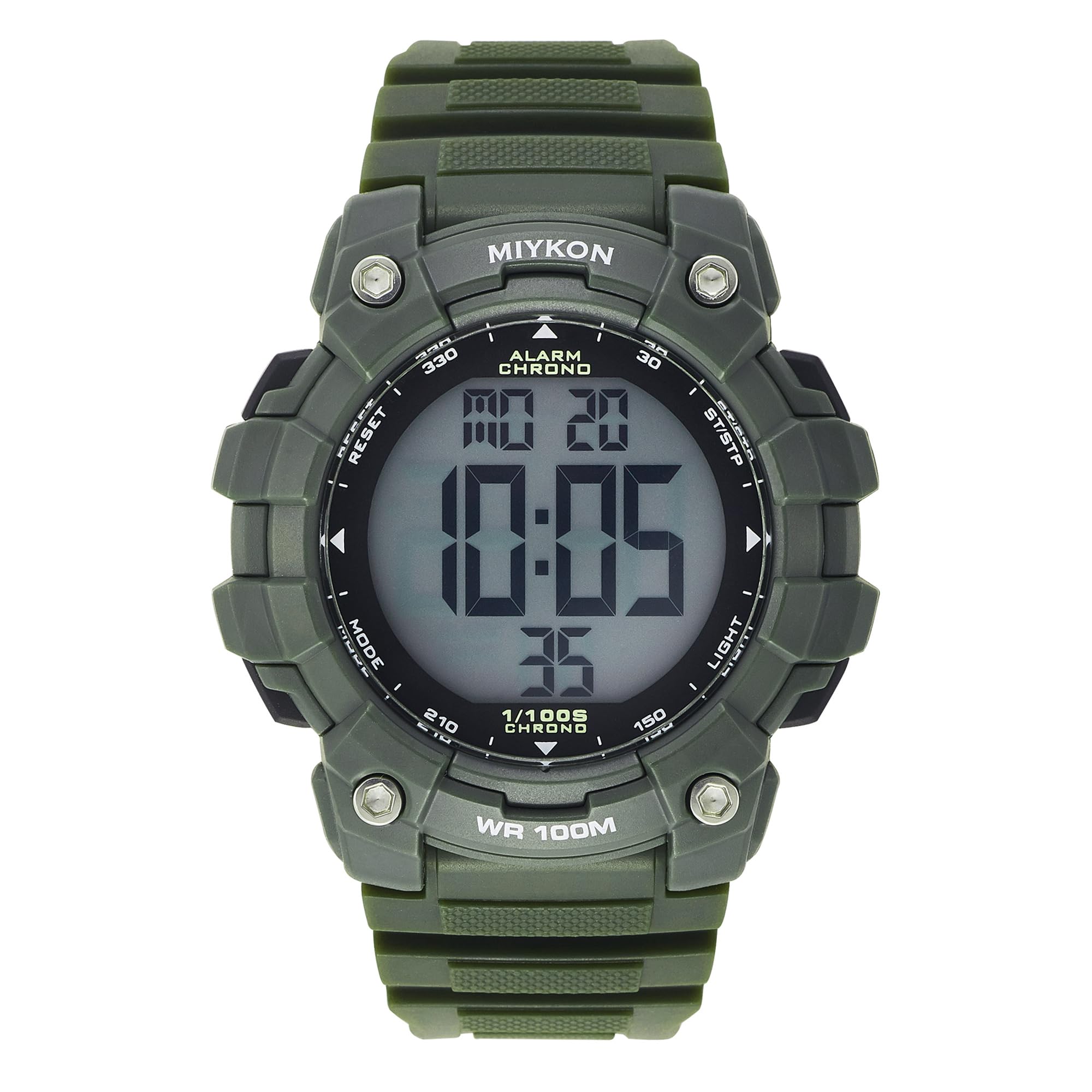 Miykon Orologio militare da uomo, grande display, tattico, costruito con resina antiurto, impermeabile fino a 100 m, orologio sportivo digitale, super illuminante, cronometro, sveglia, doppio fuso