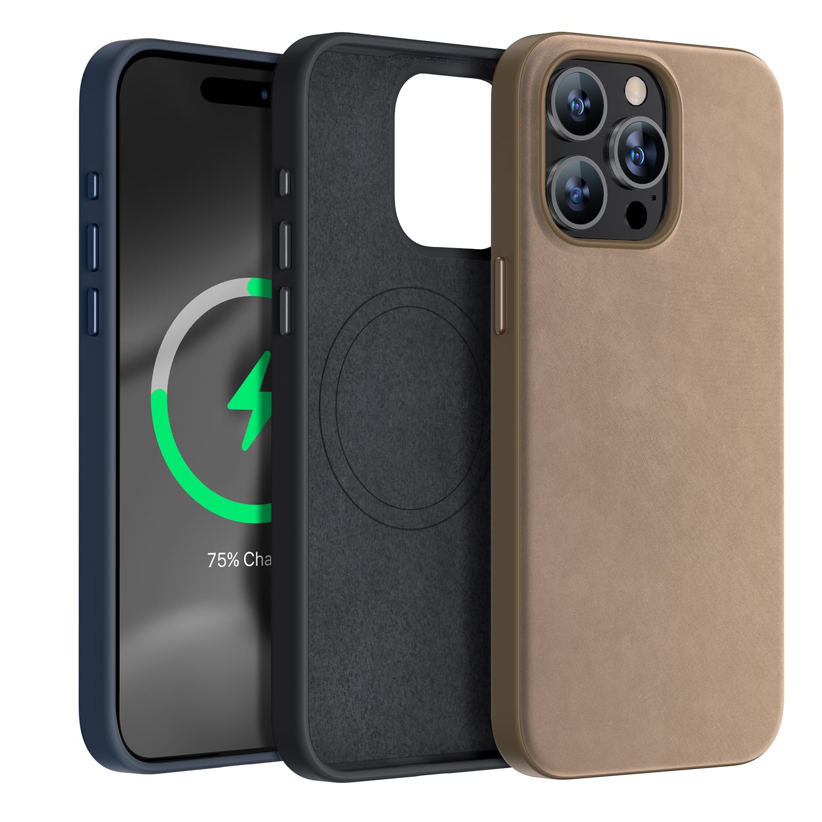 Miracase Designed for iPhone 15 Pro Max Case, Compatible with MagSafe Leather Bumper Fabric Backpanel Cover for iPhone 15 Promax Case, Taupe