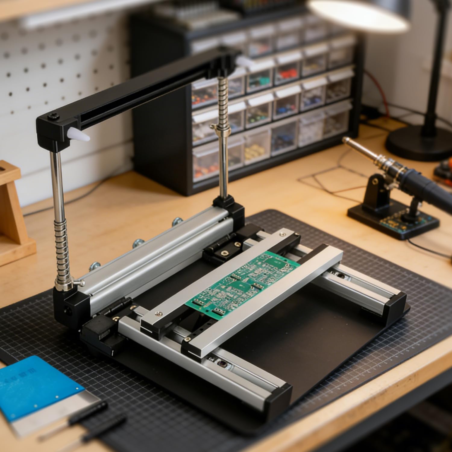 Estación de impresión manual de pantalla pequeña, impresora de pasta de soldadura de malla de acero SMT, impresora de plantillas de PCB de alta precisión, aleación de aluminio, grosor ajustable, para