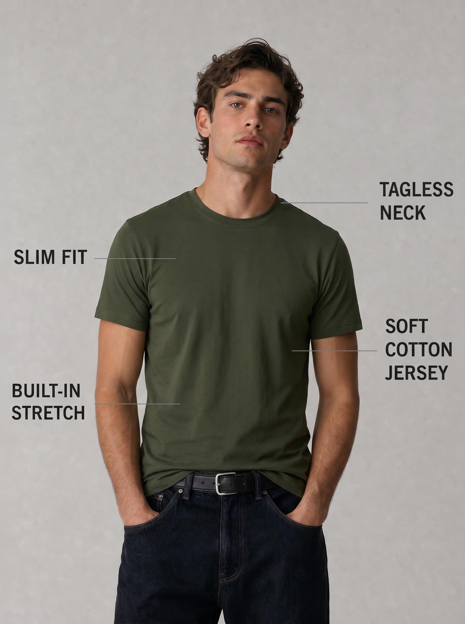 Kenneth Cole REACTION Mens T-Shirt Pack of 3 - UPF 50+ Cotton/Spandex Jersey Slim Fit White T Shirts for Men Pack (Black/Olive/Navy, Medium)