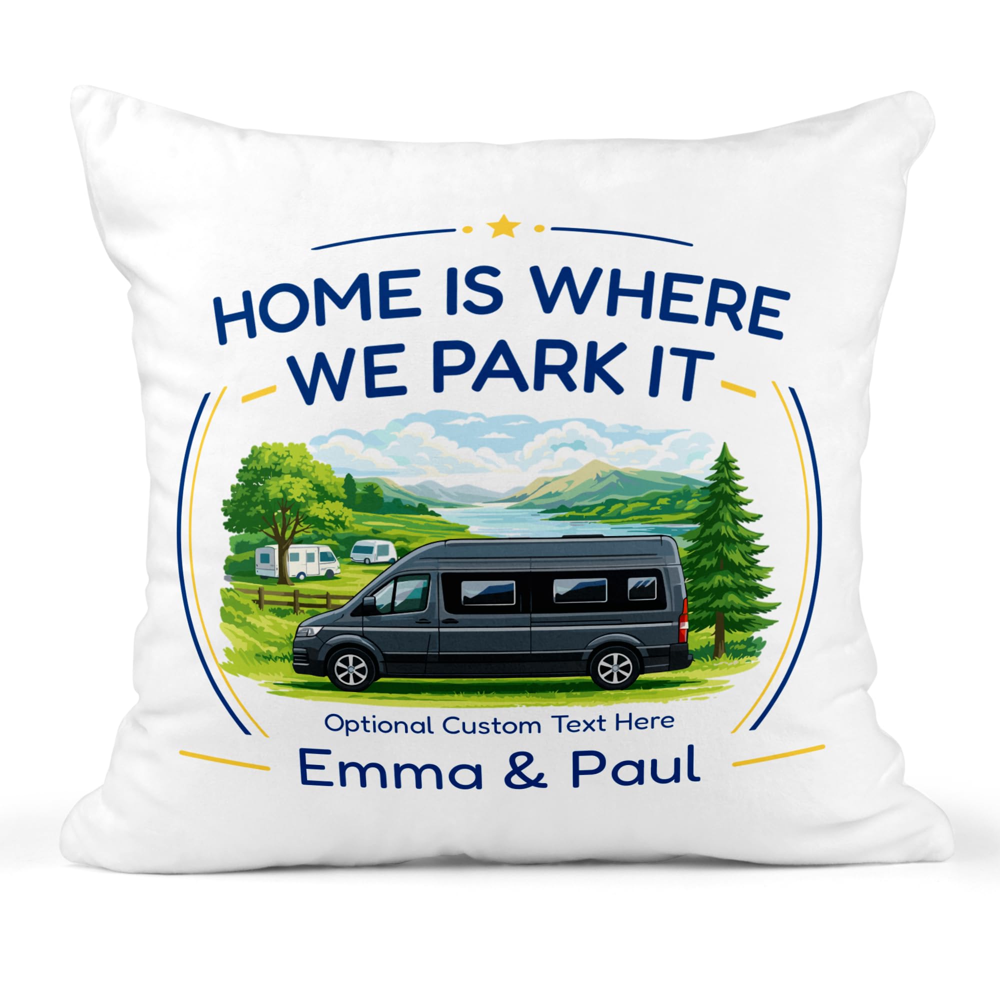 Chicken Craft Personalised Campervan Cushion with Name - Panel Van Home Is Where We Park It Camping Gift