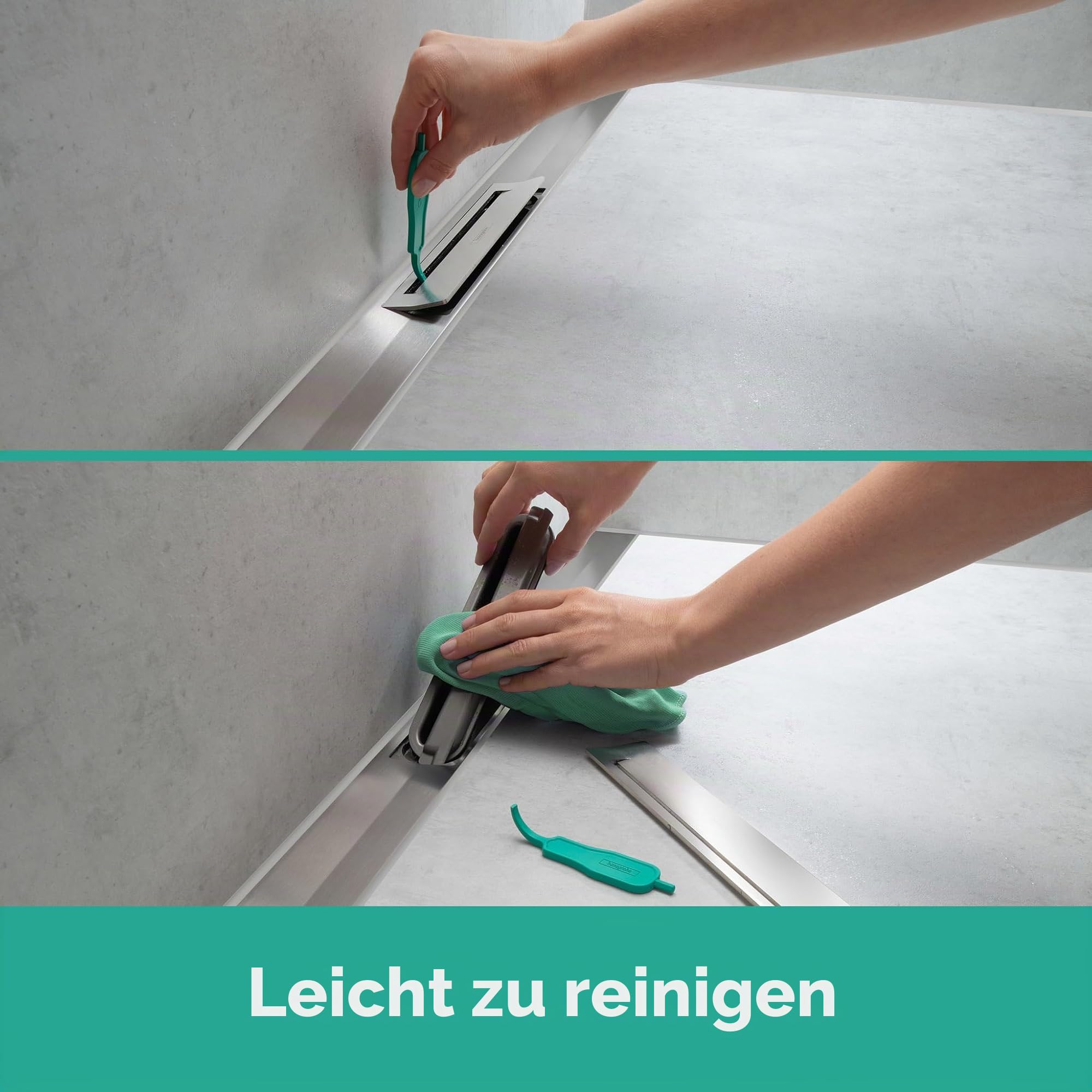 hansgrohe Fertigset Duschrinne RainDrain Flex, Abflussrinne 900mm, Bodenablauf Dusche kürzbar zur Wandmontage, Edelstahl gebürstet
