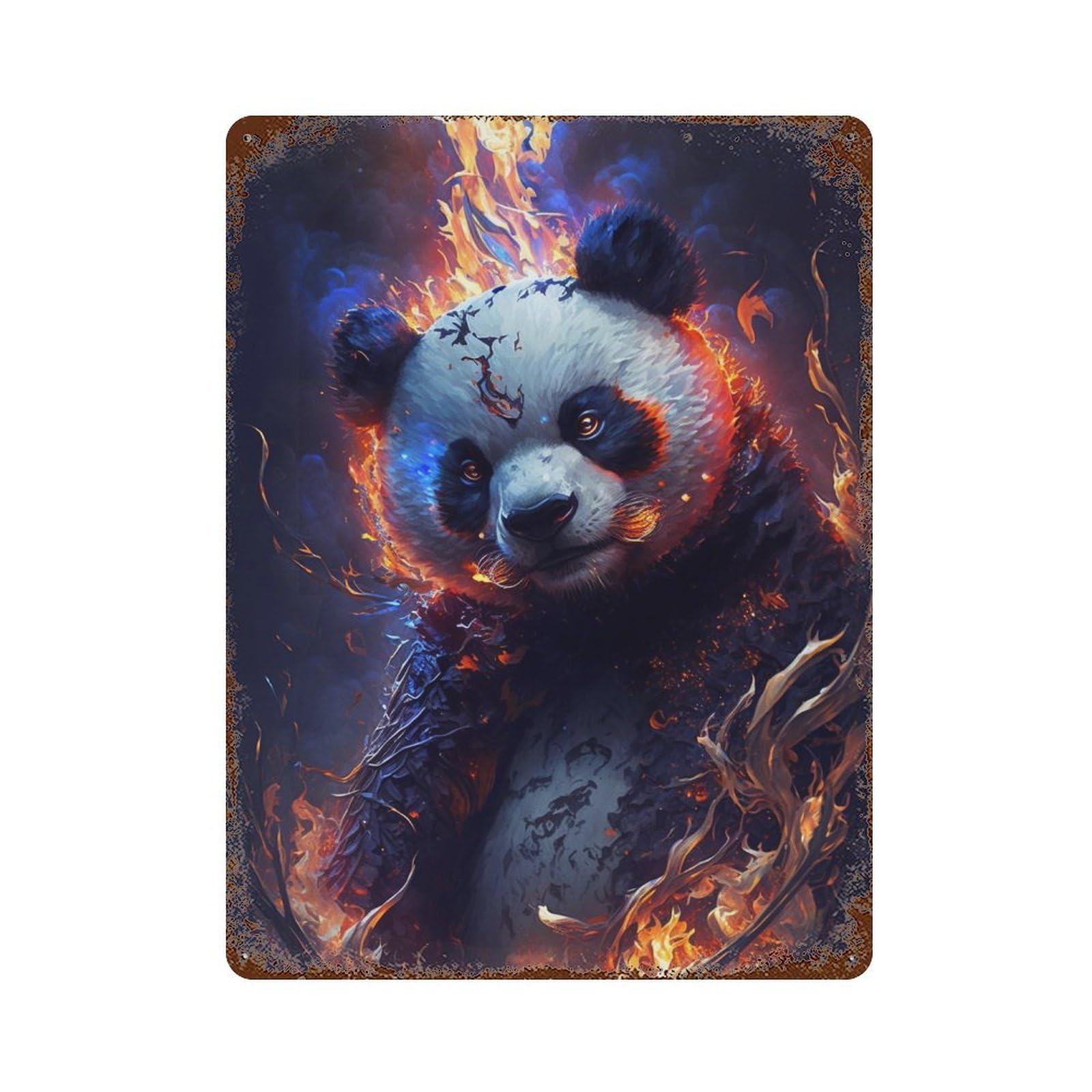 Flaming Panda Art Print Vintage Metal Tin Sign 15.7"x11.8", Decorative Metal Wall Art for Garage, Pub Or Kitchen