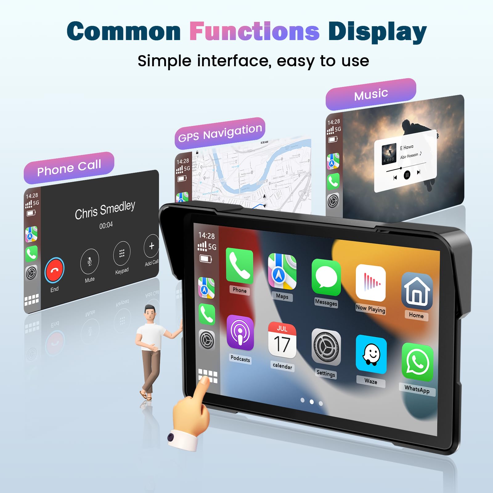 Schermo Carplay Moto 7 Pollici Portatile GPS Impermeabile Bluetooth Carplay Android Auto Supporto Magnetico