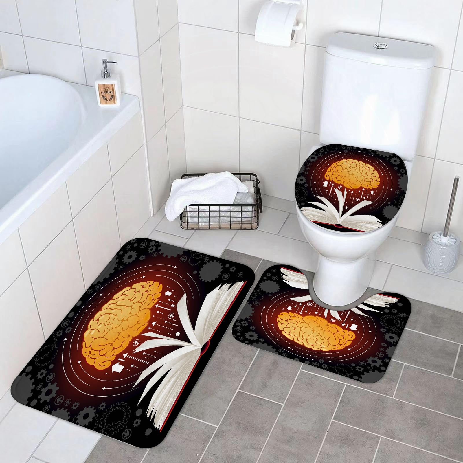Set di 3 tappetini da Bagno, Lavabili in Lavatrice e Antiscivolo, tappetini in Morbida Fibra Superfine, Il Concetto di Produzione di Conoscenza