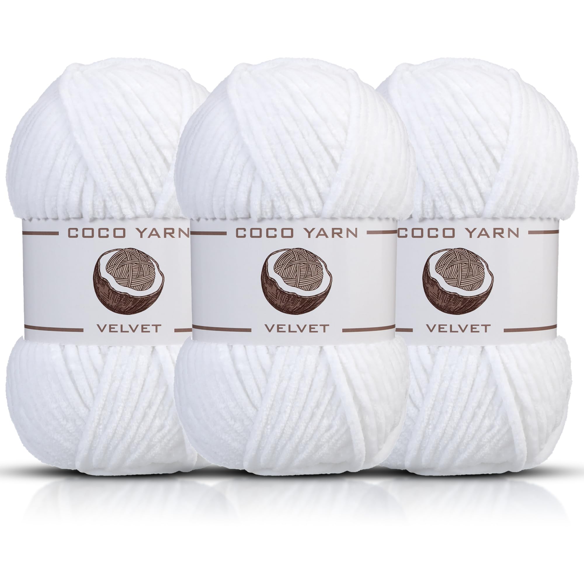 Velvet Yarn for Crocheting – CocoYarn - Chenille Chunky Yarn for Hand Knitting, Fluffy Soft Plush Amigurum Bulky Baby Blanket Yarn for Crochet 100g -131yds (3, White-01)