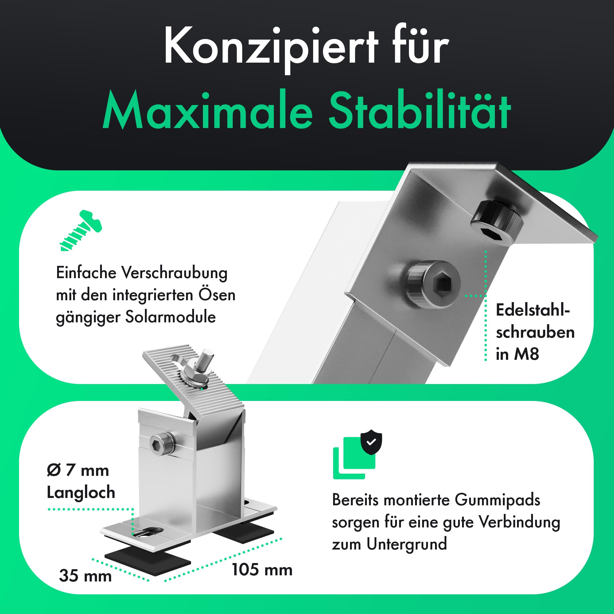 MATADORES Aufständerung für 2 Solarmodule | Für Hauswand, Flachdach, Balkon | Verstellbar 15°–60° Neigung | Aluminium-Halterung für Balkonkraftwerk | Inkl. Montageset